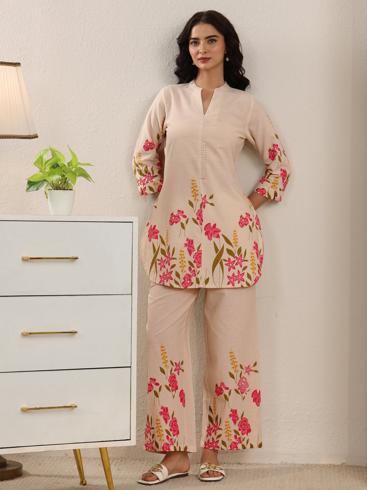 Anouk Off White Floral Printed Cotton Co-Ord Set