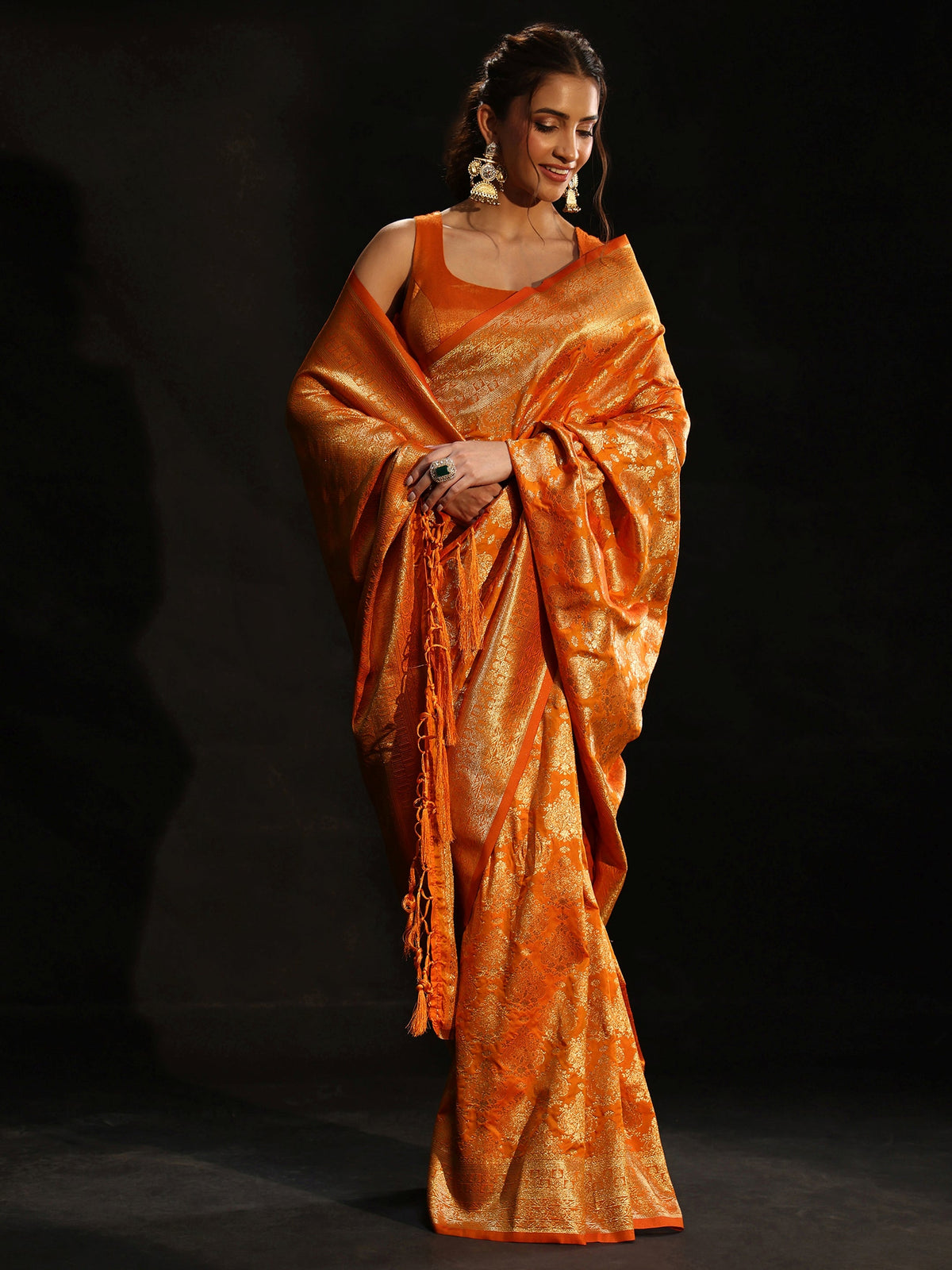 Anouk Orange Banarasi Silk Blend Saree