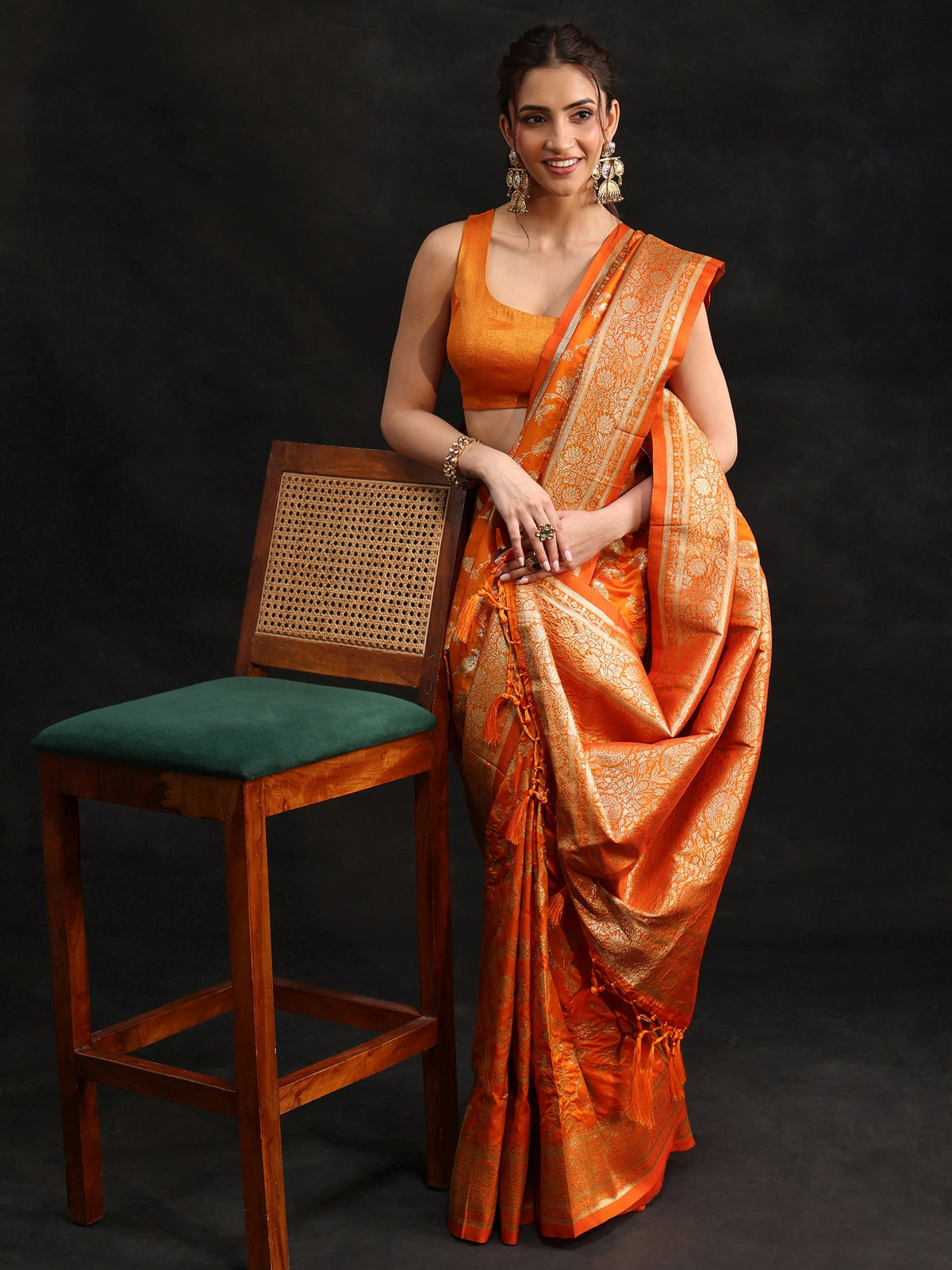 Anouk Orange Banarasi Silk Blend Saree