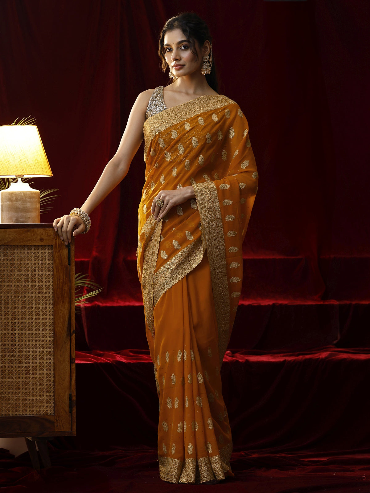 Anouk Orange Embroidered Georgette Saree