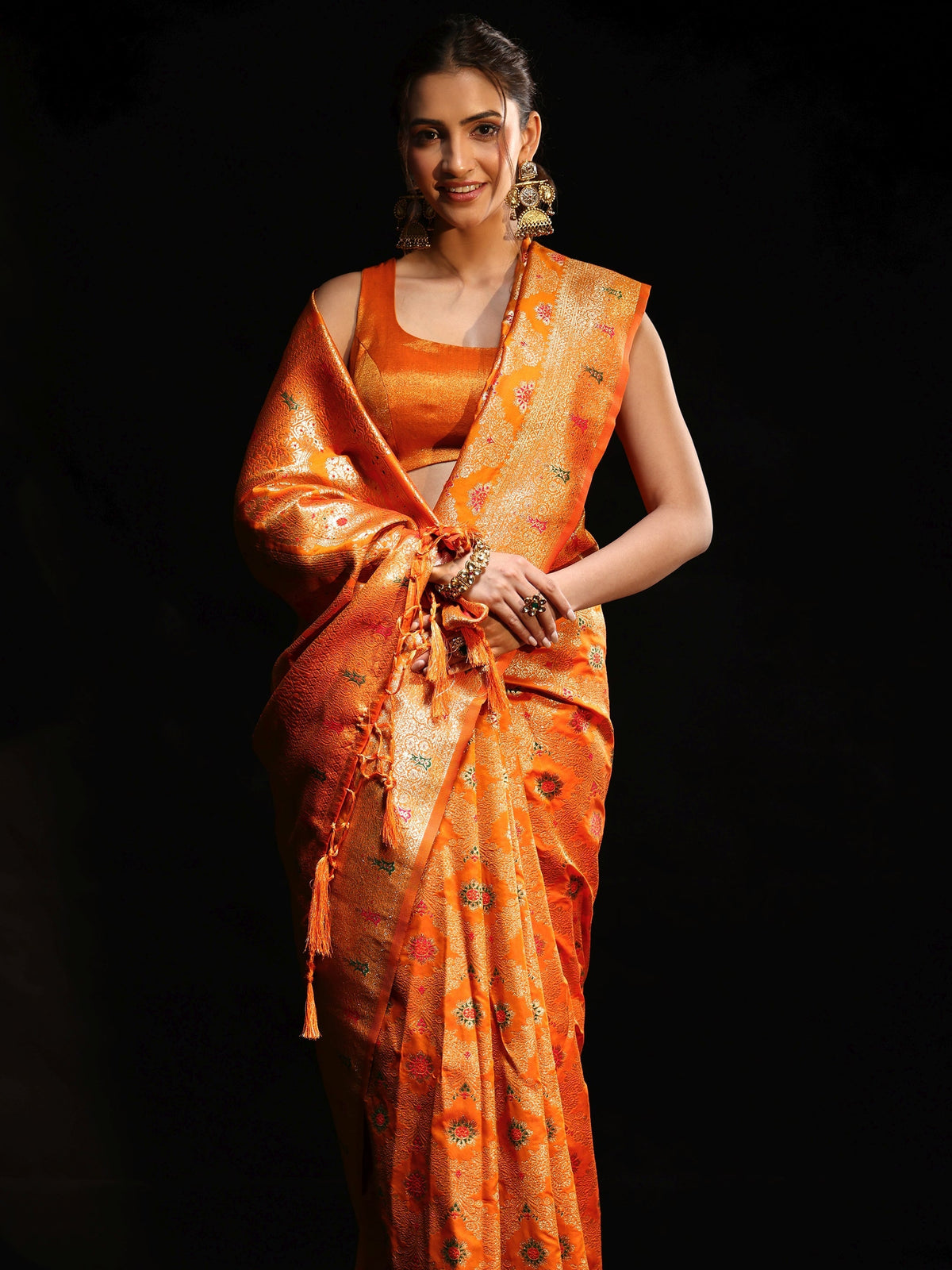 Anouk Orange Meenakari Banarasi Silk Blend Saree