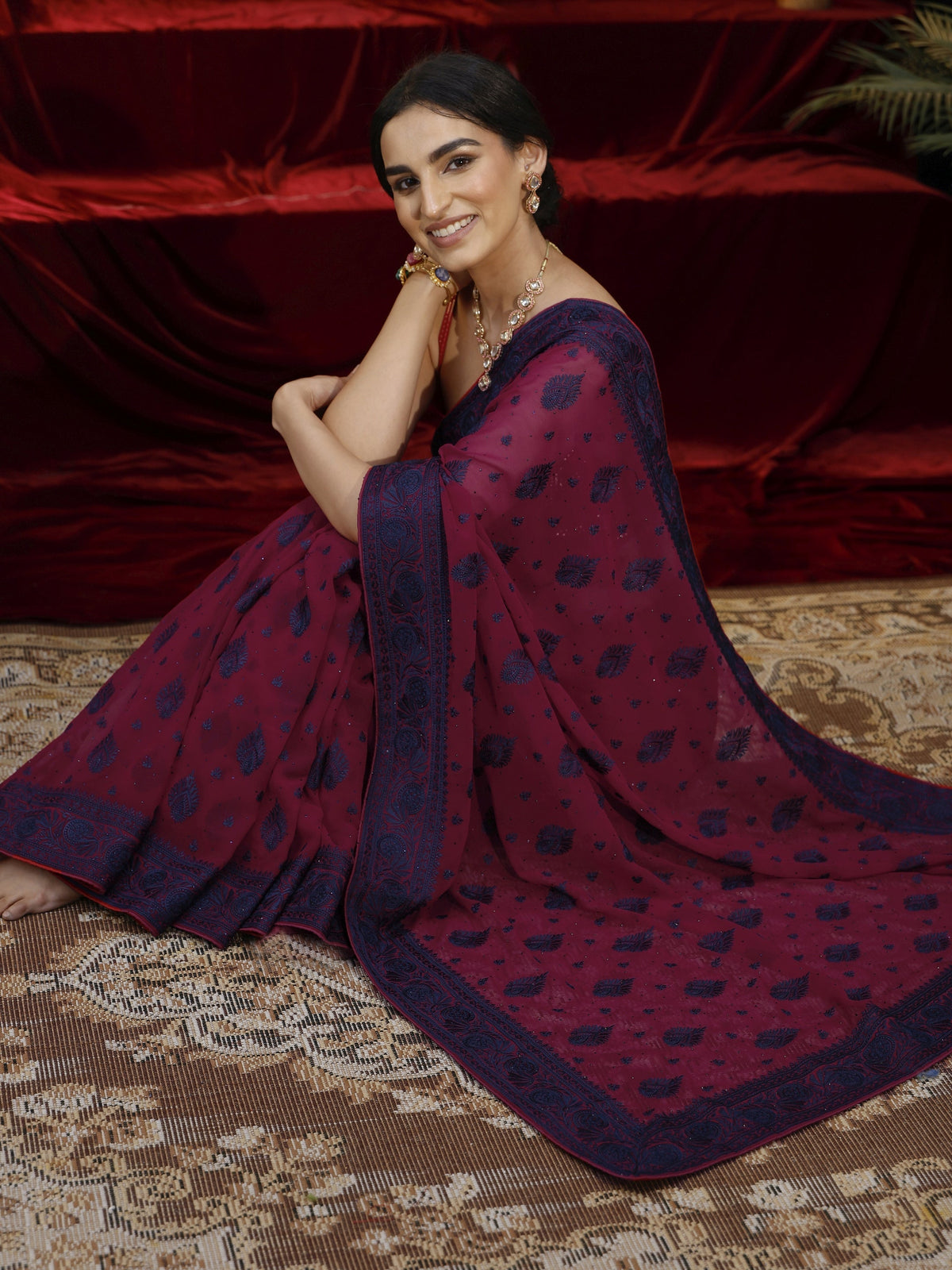 Anouk Pink Embroidered Georgette Saree