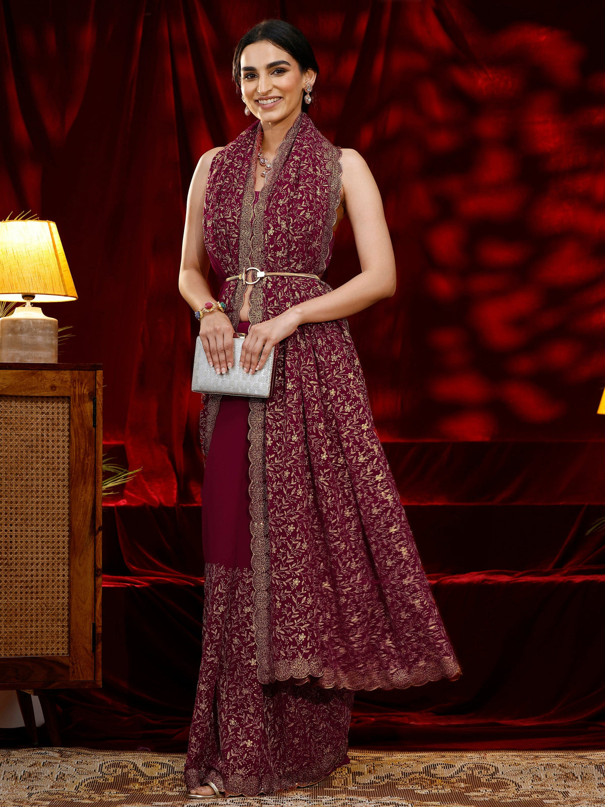 Anouk Pink Floral Embroidered Georgette Saree