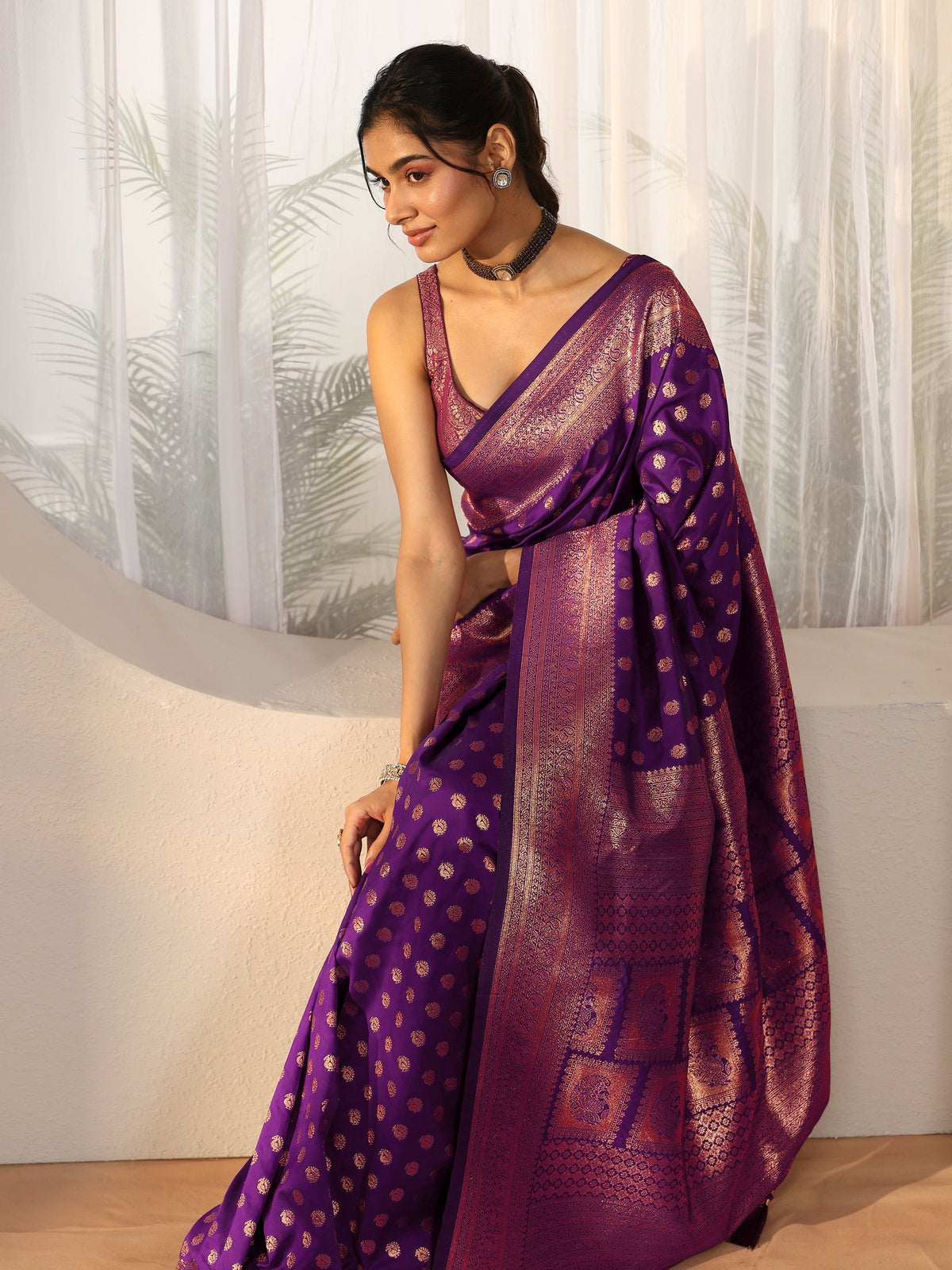 Anouk Plum Purple Banarasi Silk Blend Saree