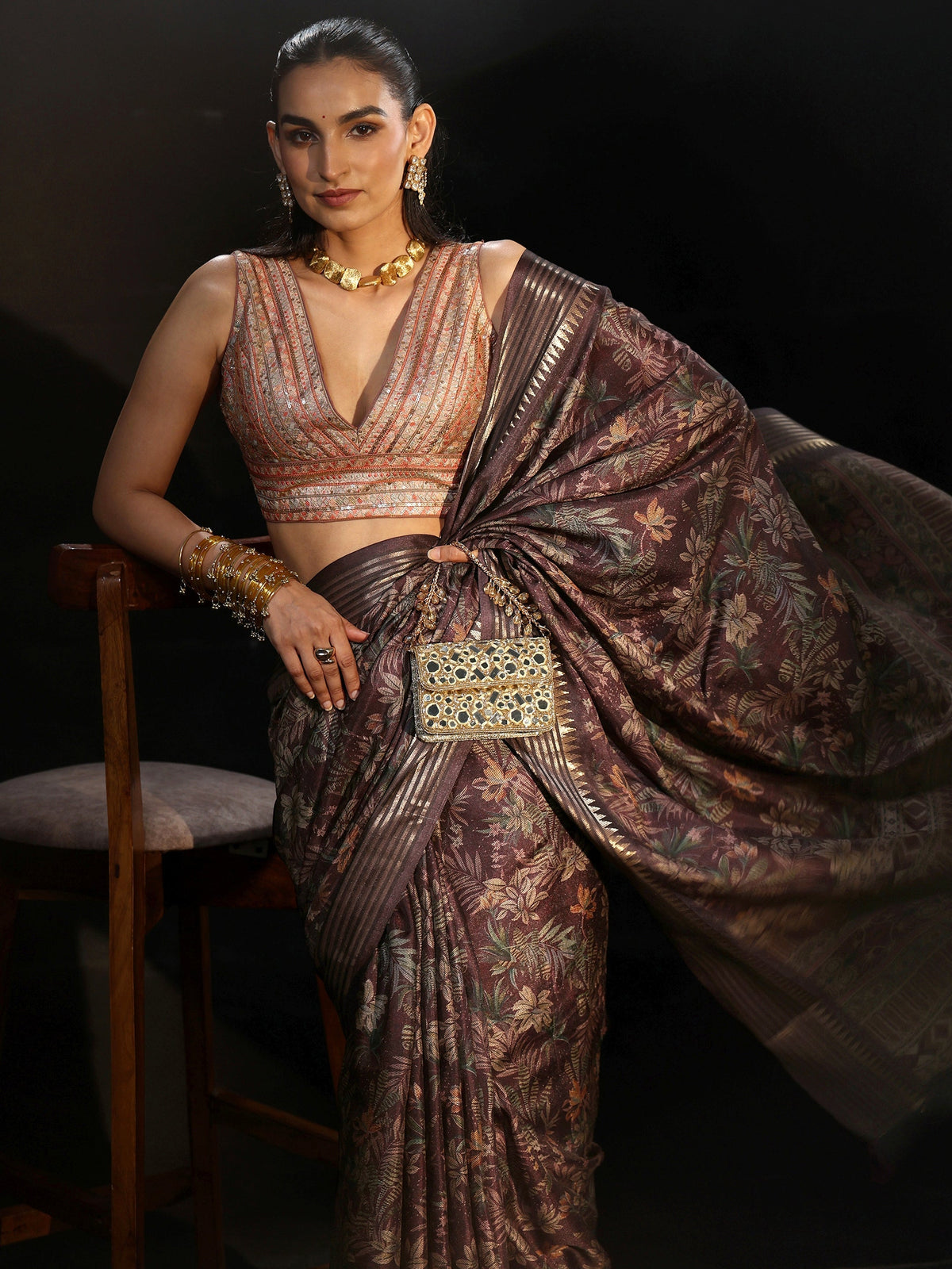 Anouk Purple Floral Woven Design Silk Blend Saree