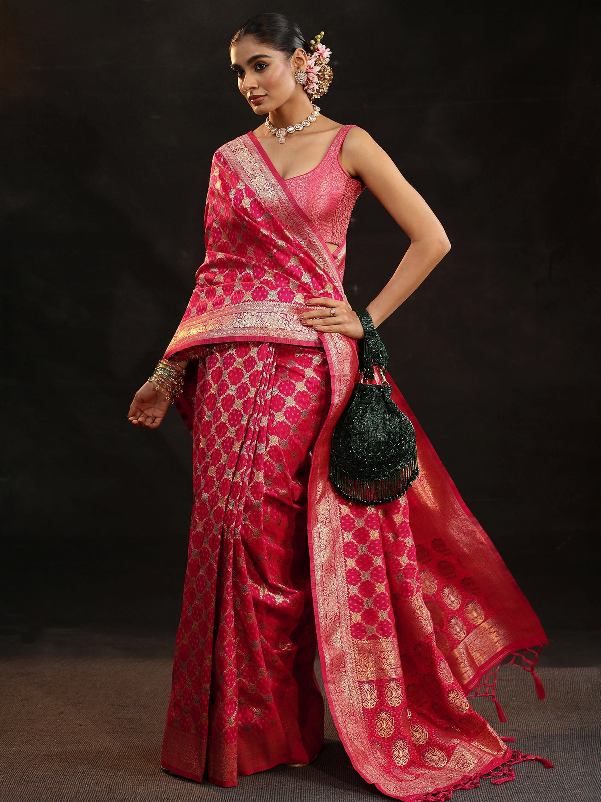 Anouk Rani Pink Banarasi Silk Blend Saree
