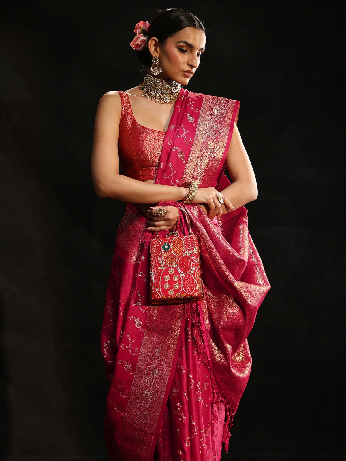 Anouk Rani Pink Banarasi Silk Blend Saree