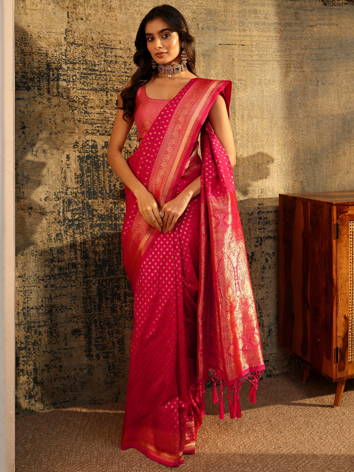 Anouk Rani Pink Banarasi Silk Blend Saree