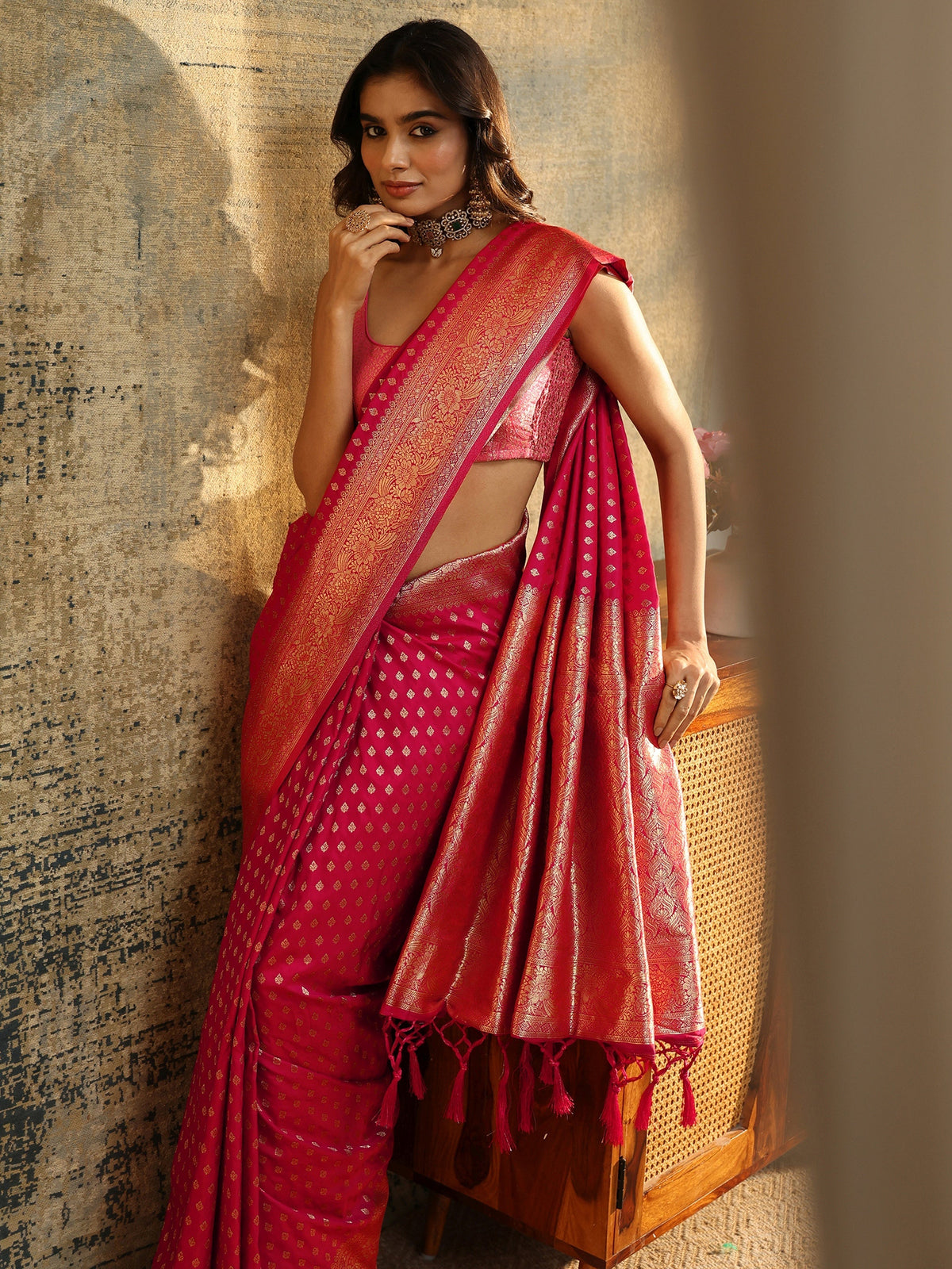 Anouk Rani Pink Banarasi Silk Blend Saree