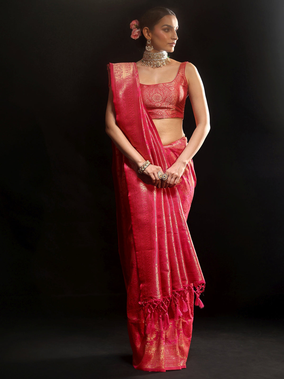 Anouk Rani Pink Banarasi Silk Blend Saree