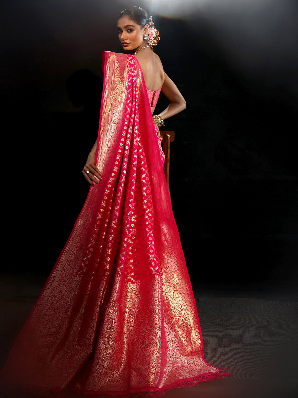 Anouk Rani Pink Banarasi Silk Blend Saree