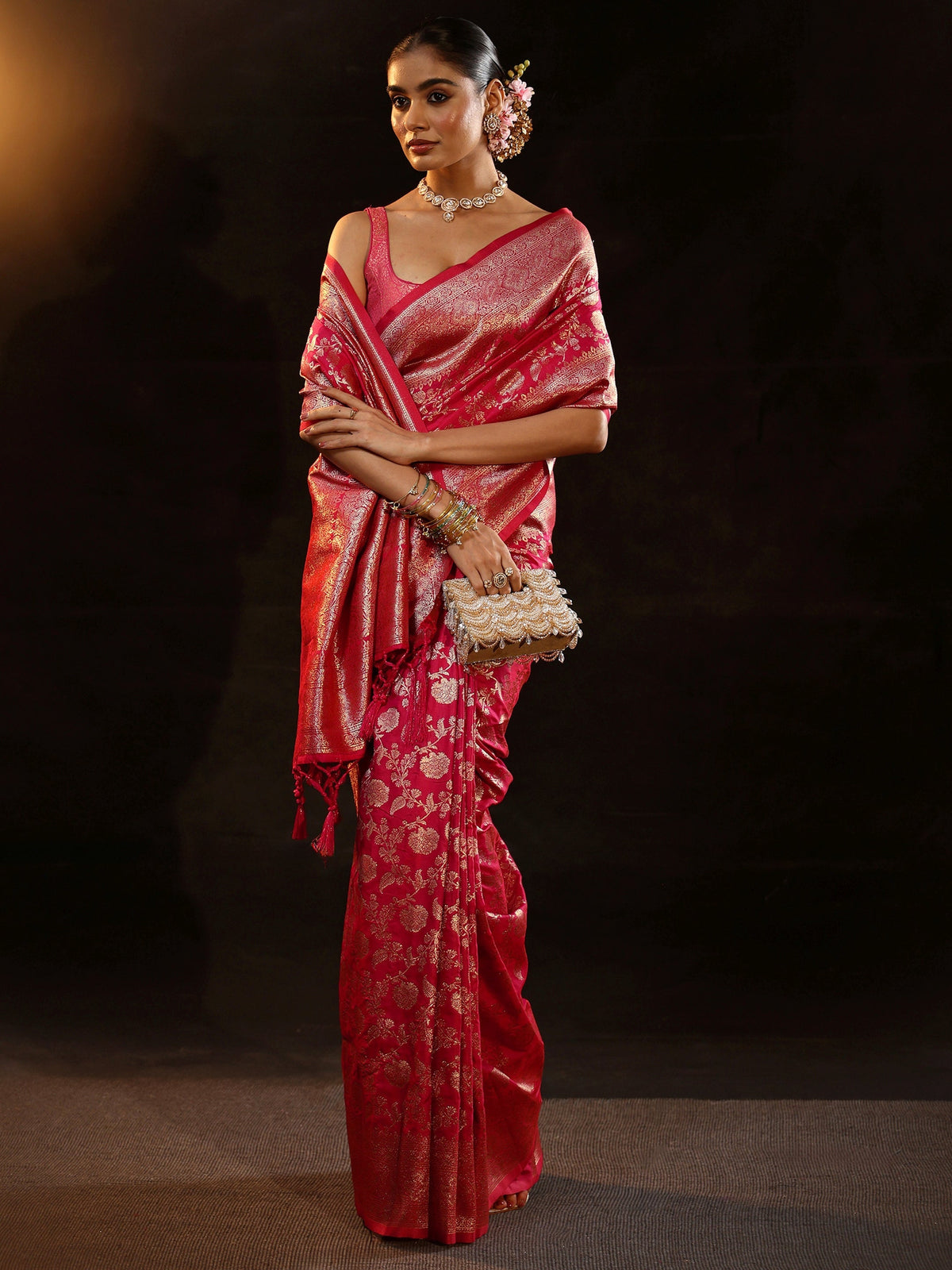 Anouk Rani Pink Banarasi Silk Blend Saree