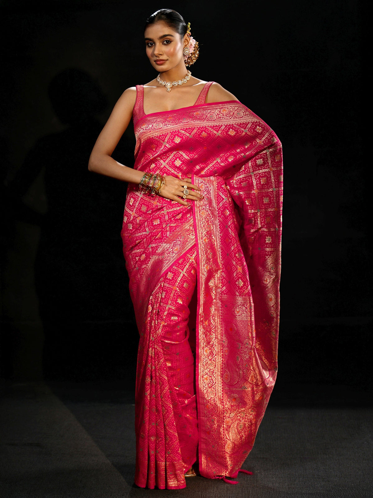Anouk Rani Pink Gharchola Silk Blend Saree