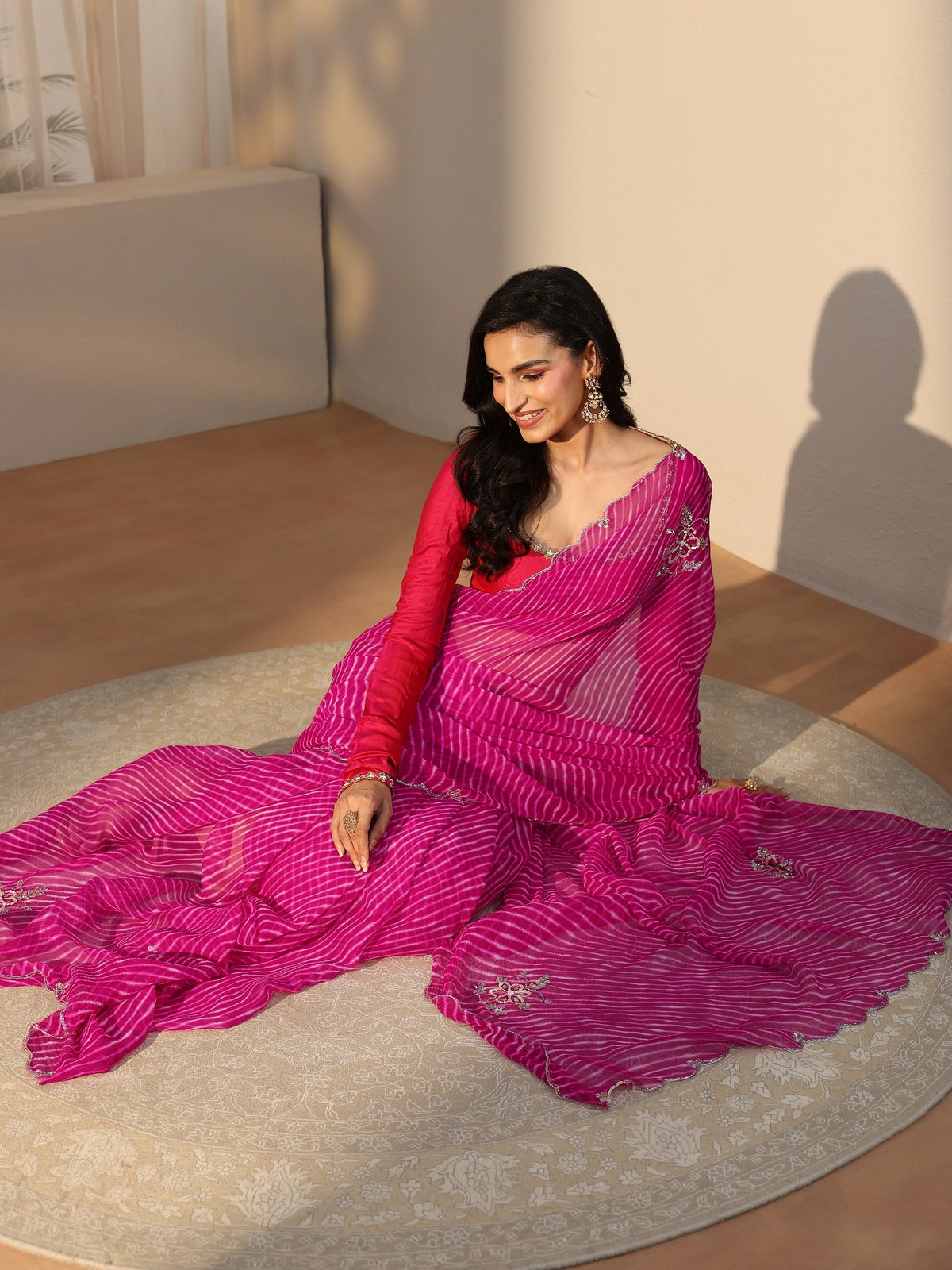 Anouk Rani Pink Leheriya Printed Chiffon Saree