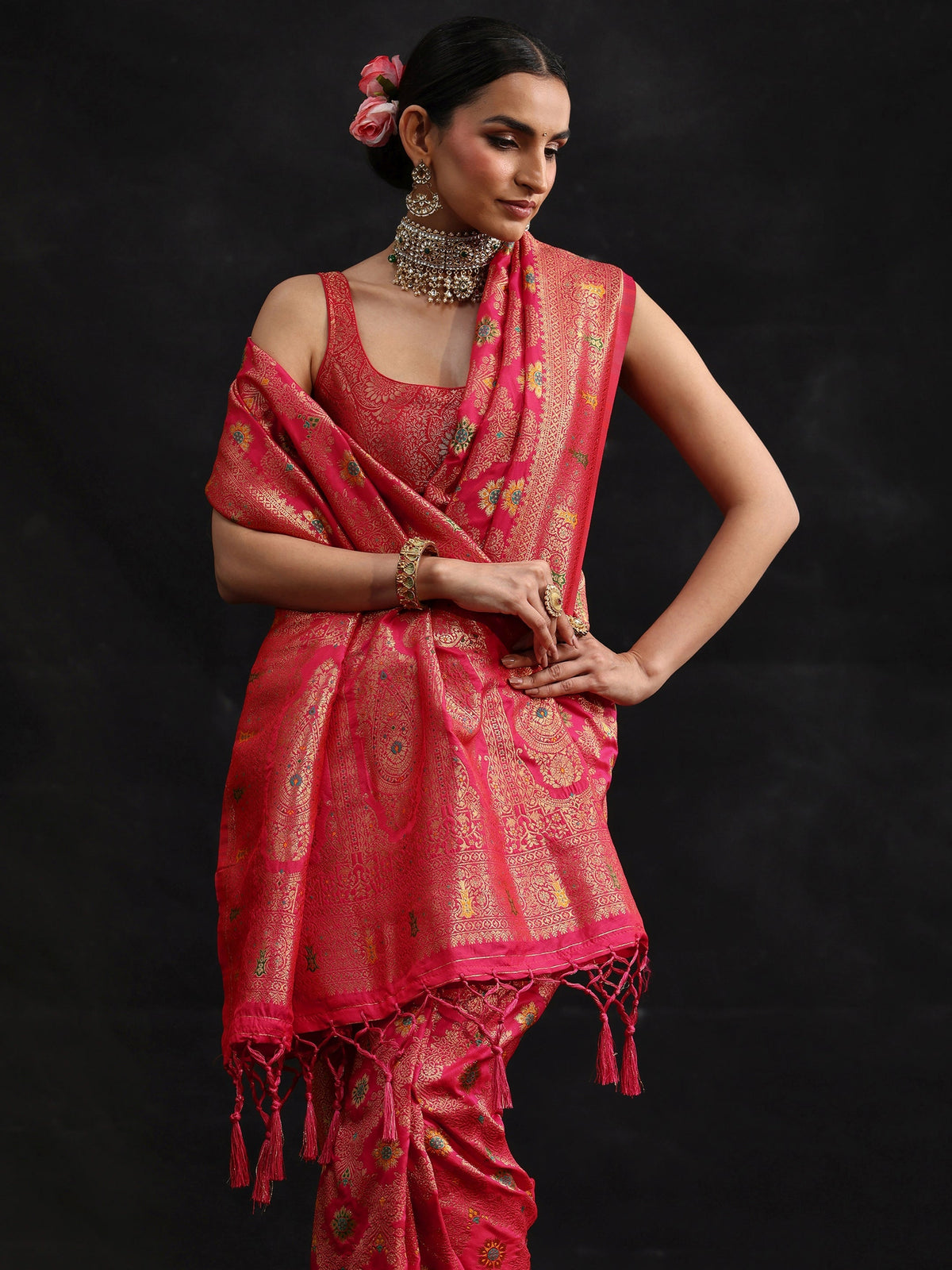 Anouk Rani Pink Meenakari Banarasi Silk Blend Saree