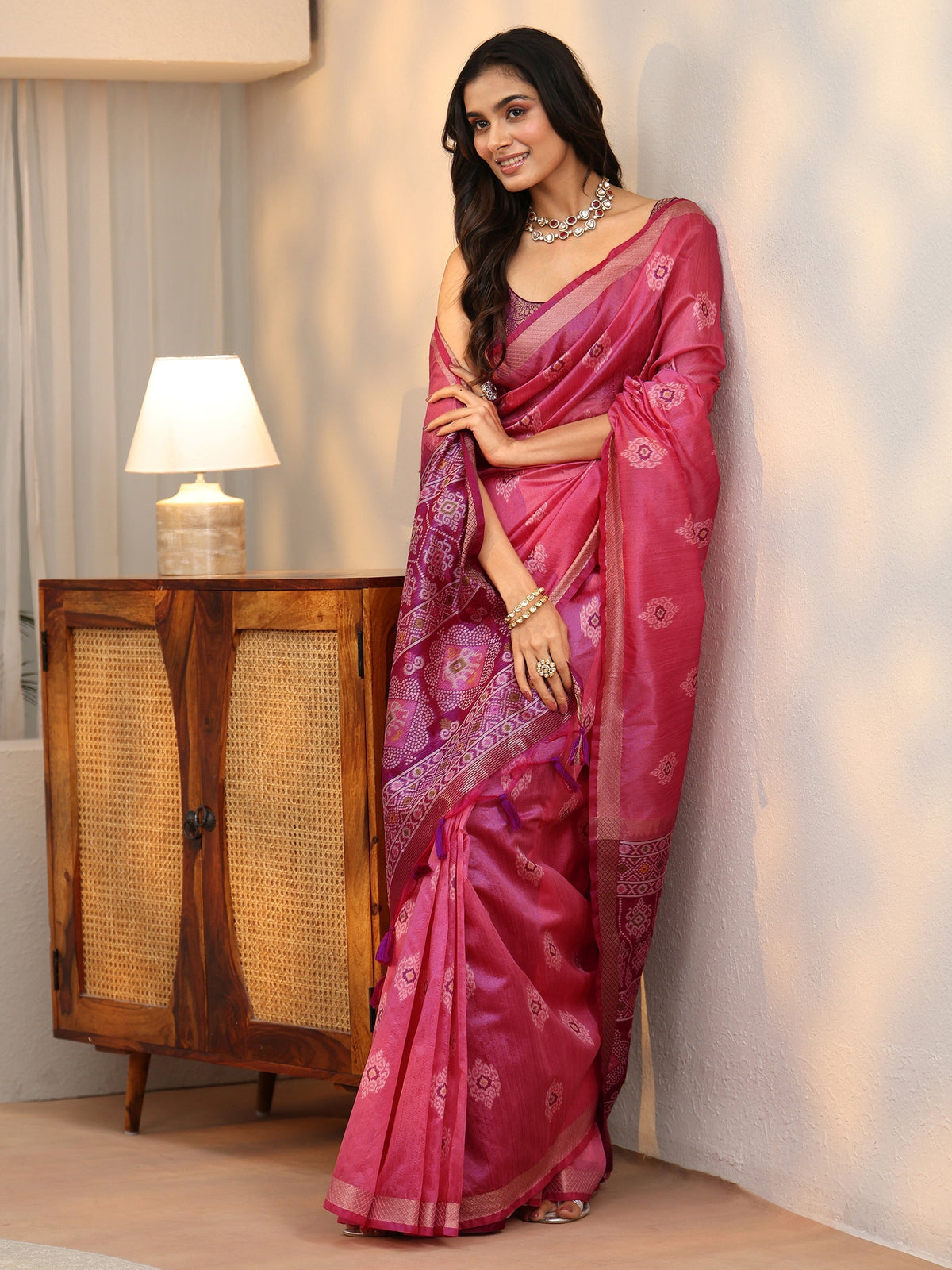 Anouk Rani Pink Woven Design Silk Blend Saree
