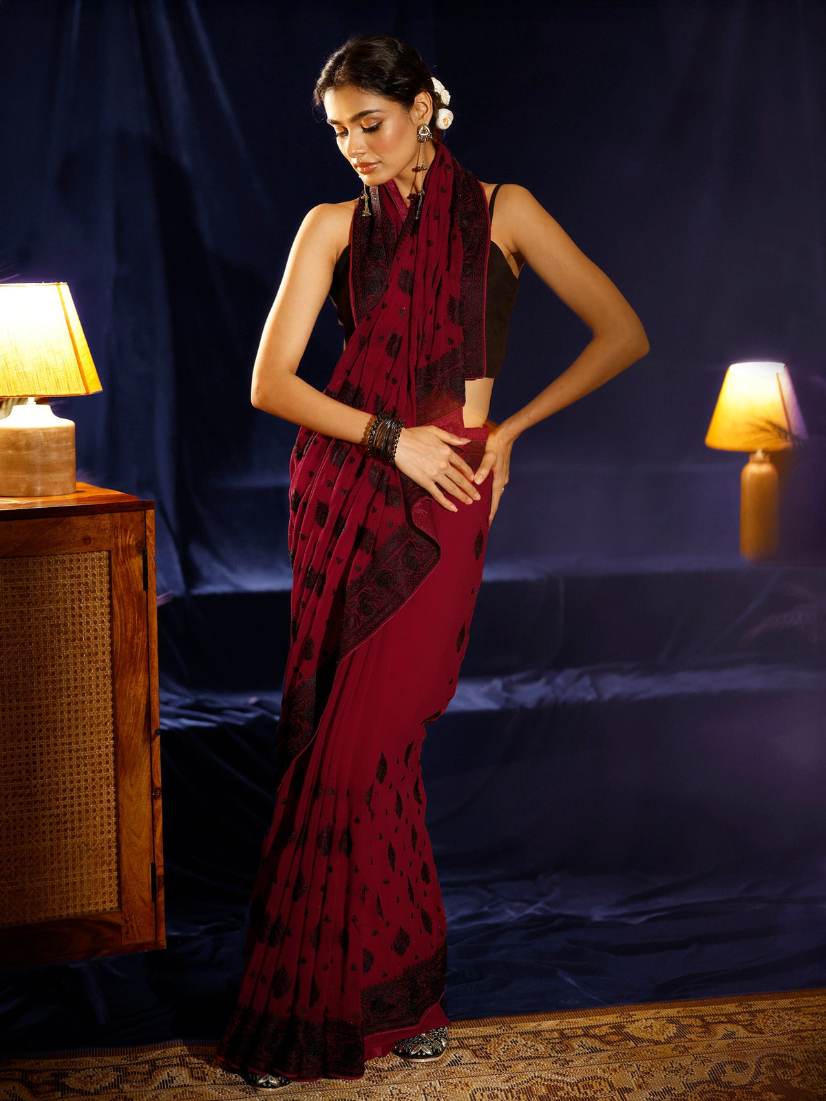 Anouk Red Embroidered Georgette Saree