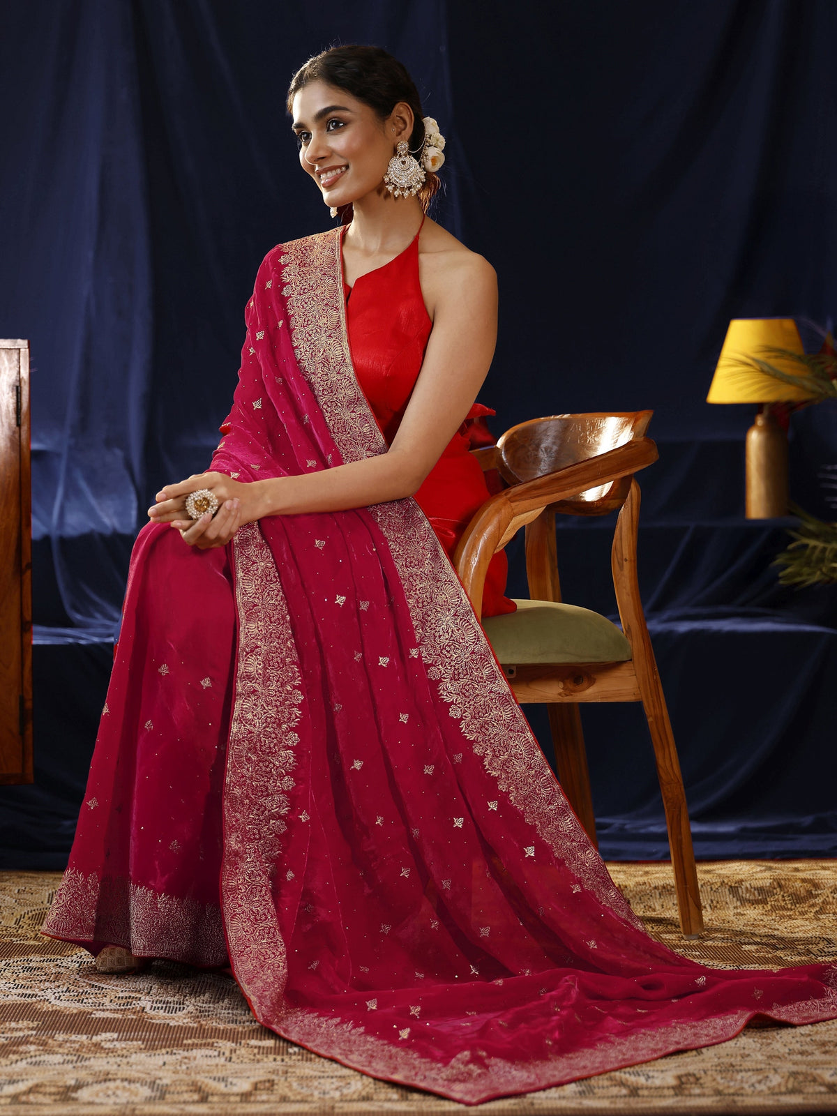 Anouk Red Embroidered Tissue Saree