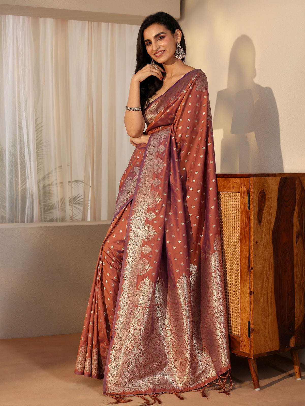 Anouk Rust Brown Banarasi Silk Blend Saree