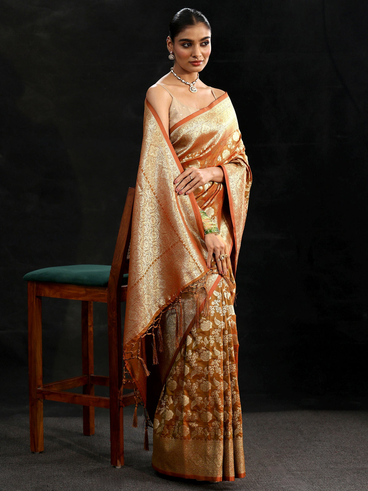 Anouk Rust Brown Banarasi Silk Blend Saree