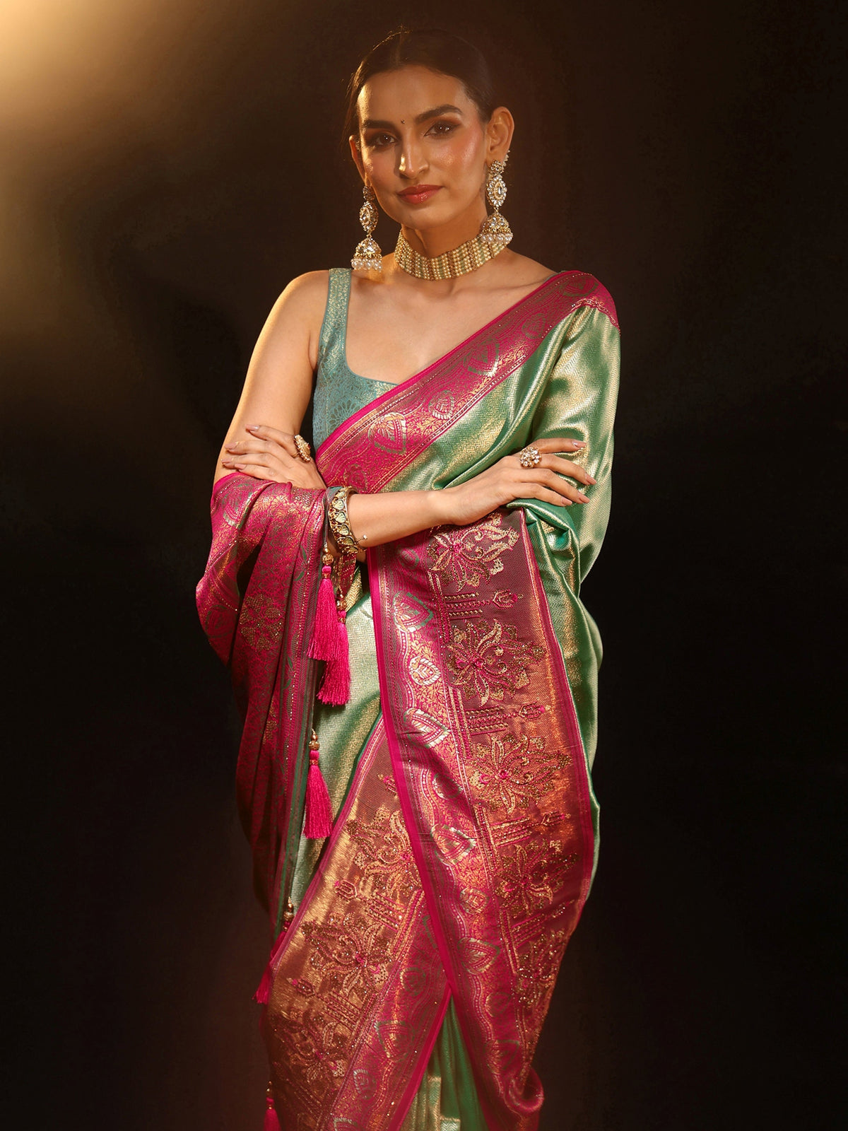 Anouk Sea Green Woven Design Silk Blend Saree