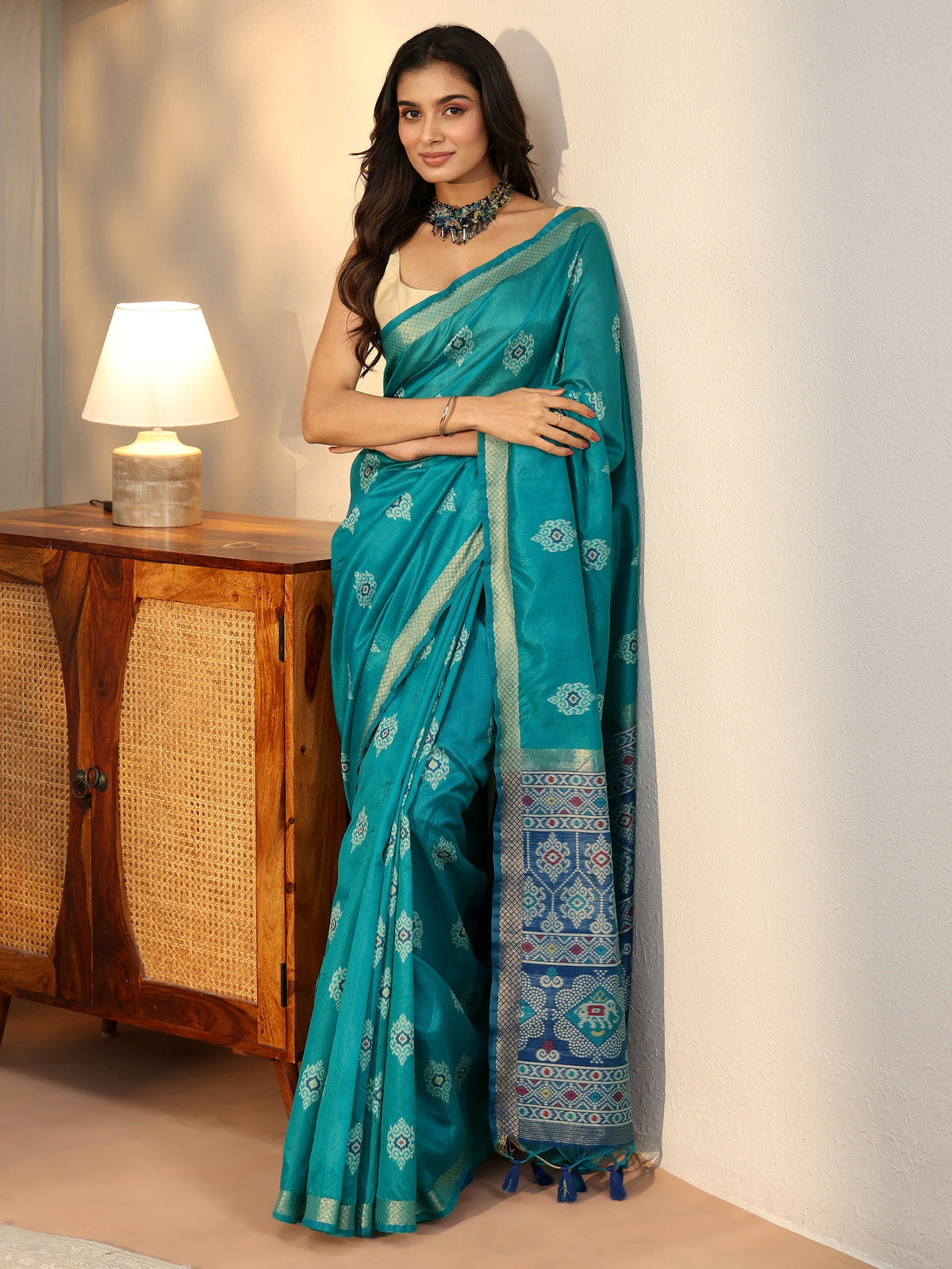 Anouk Teal Blue Woven Design Silk Blend Saree
