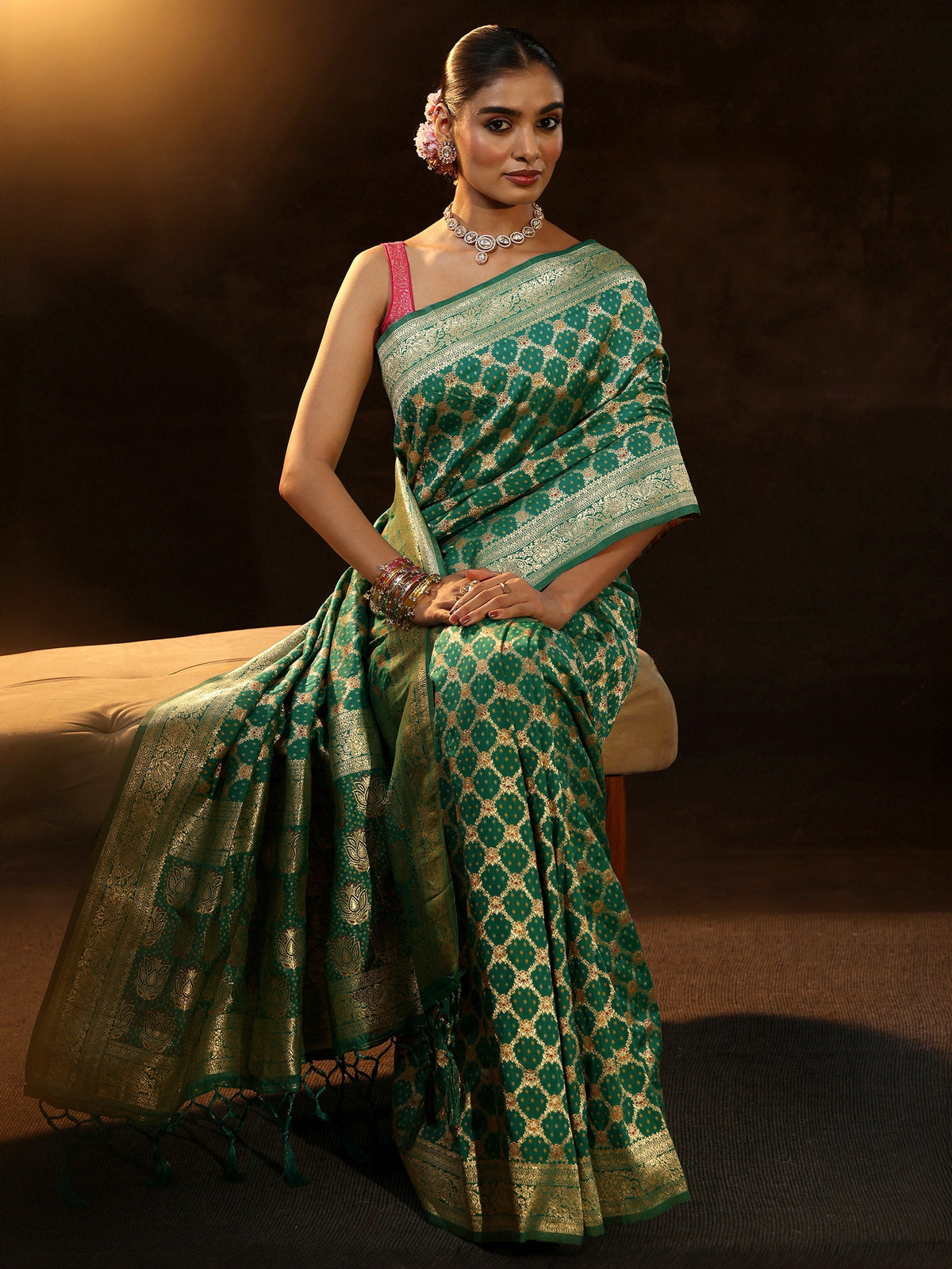 Anouk Teal Green Banarasi Silk Blend Saree