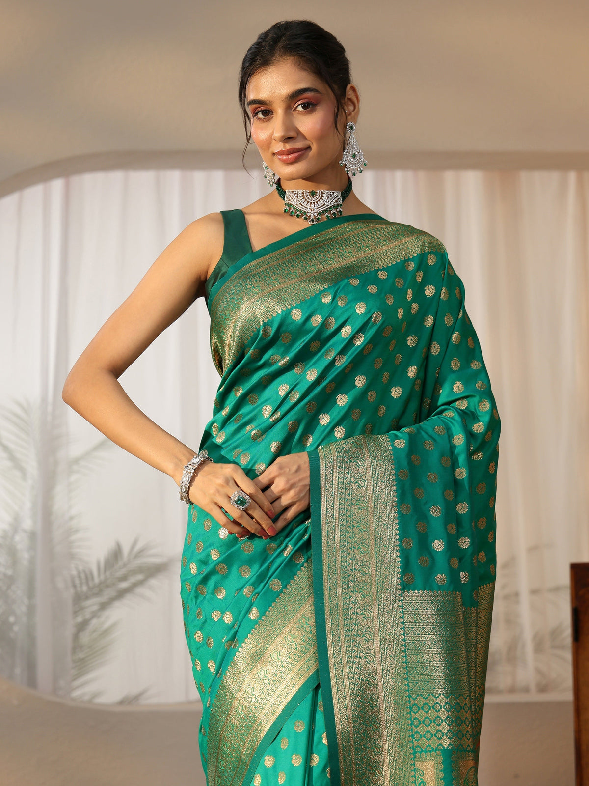 Anouk Teal Green Banarasi Silk Blend Saree