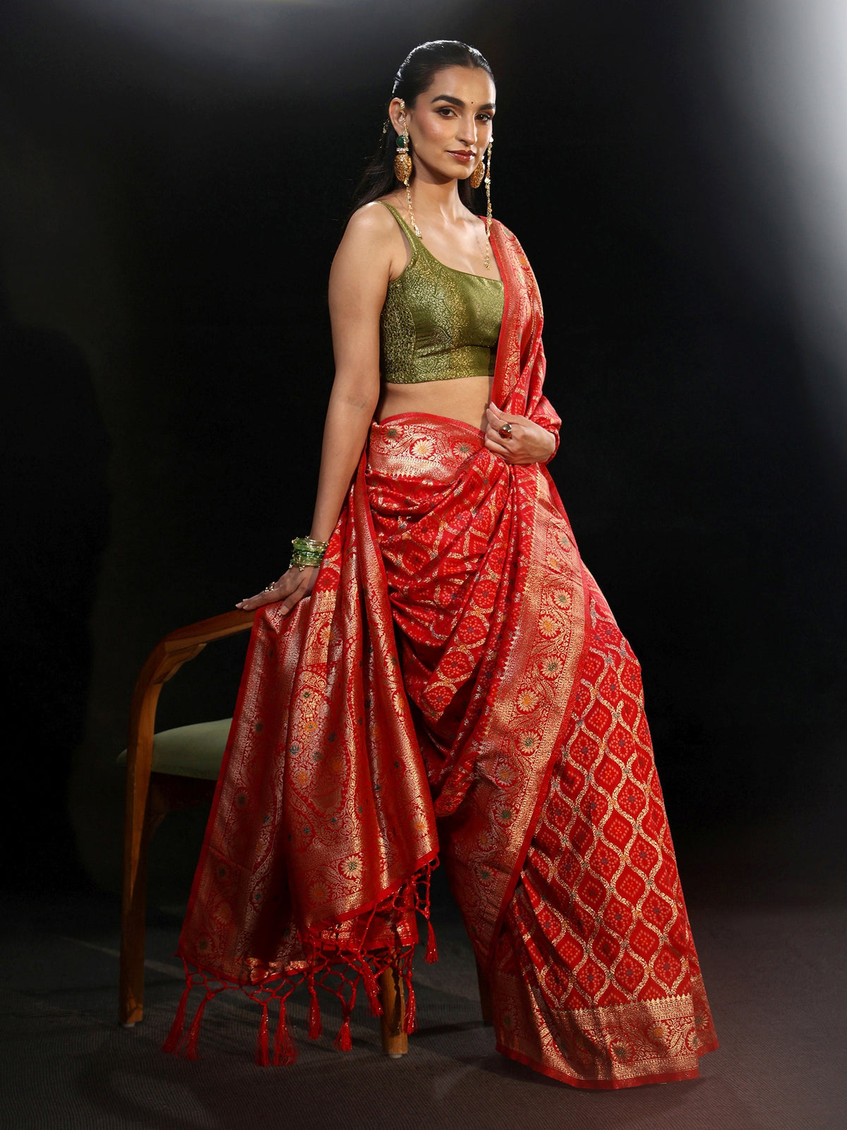 Anouk Vermilion Red Gharchola Silk Blend Saree