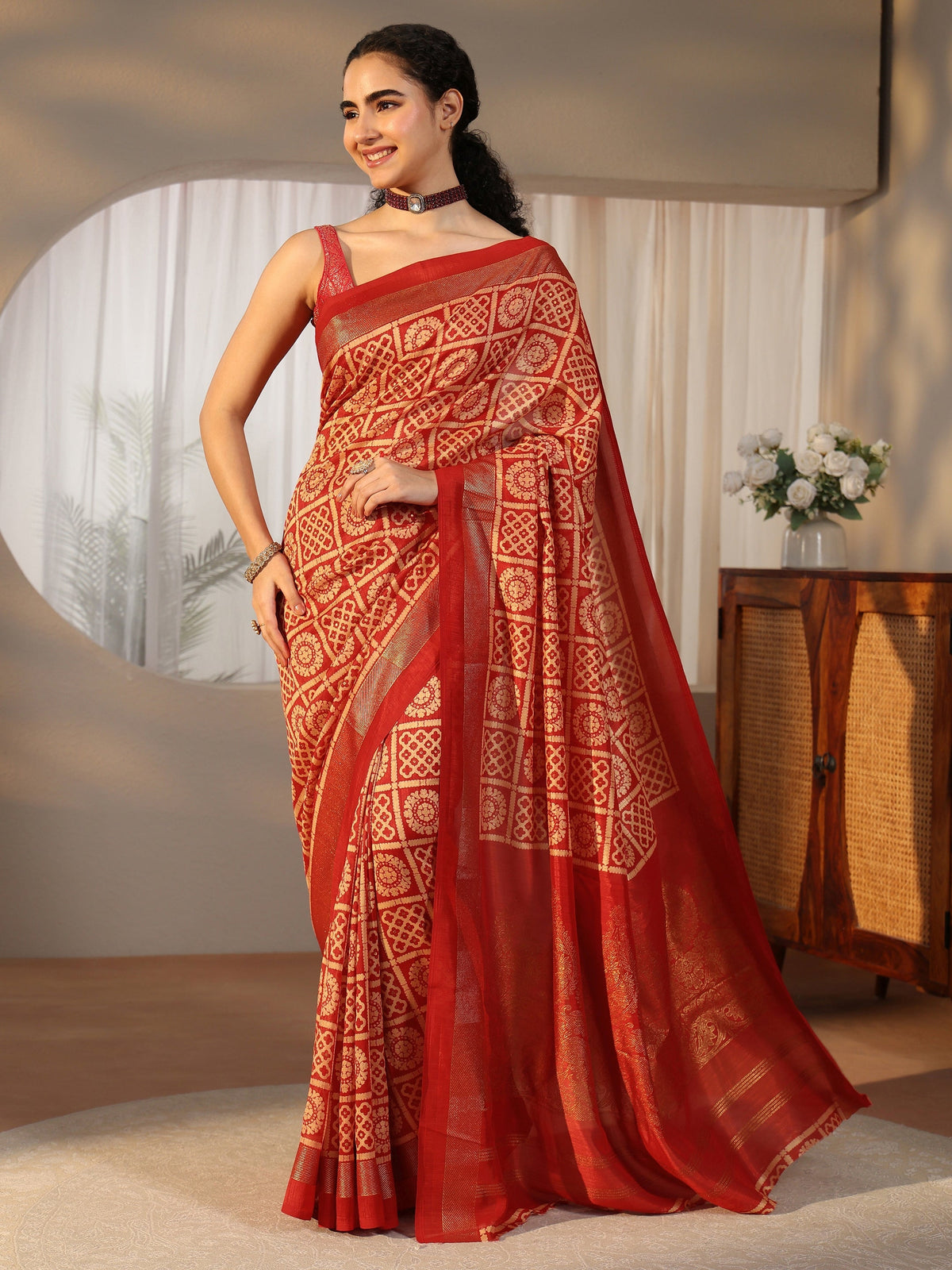 Anouk Vermilion Red Printed Silk Blend Saree