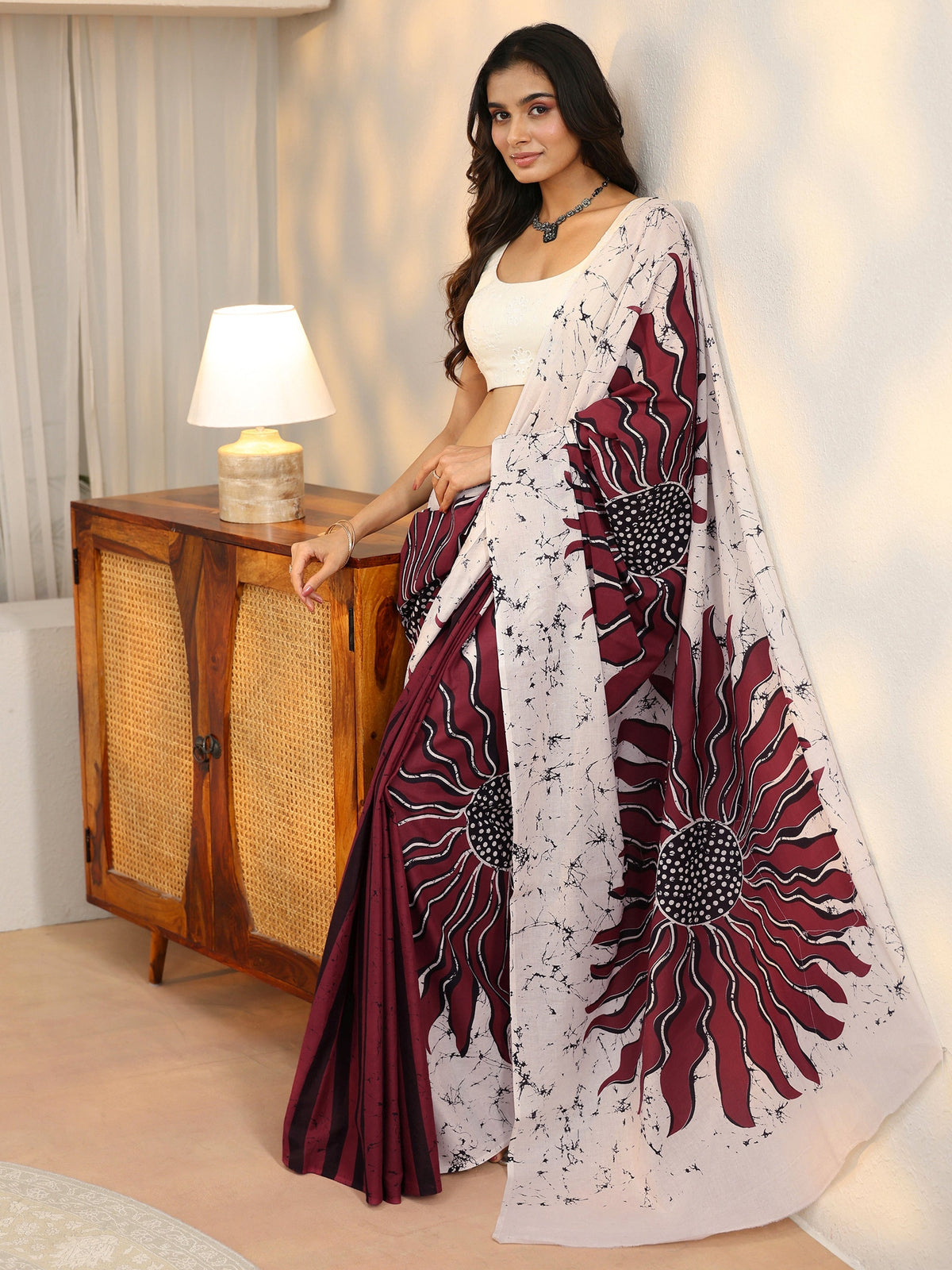 Anouk Wine Red Screen Printed Cotton Saree