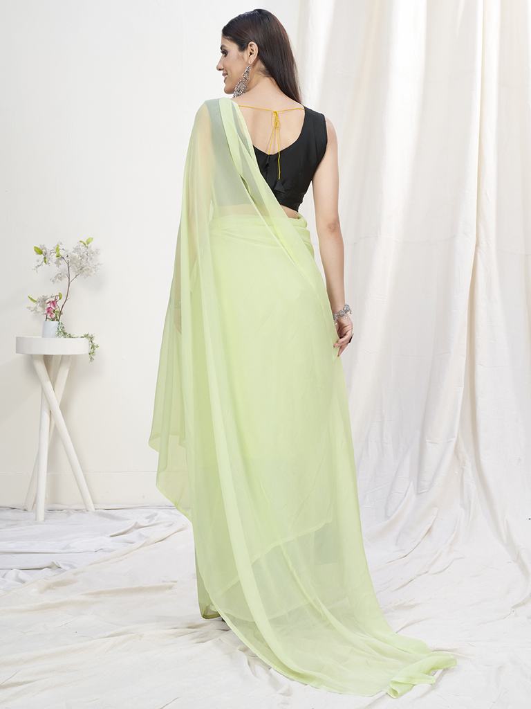 Light Fern Green Pre-Stitched Blended Silk Saree