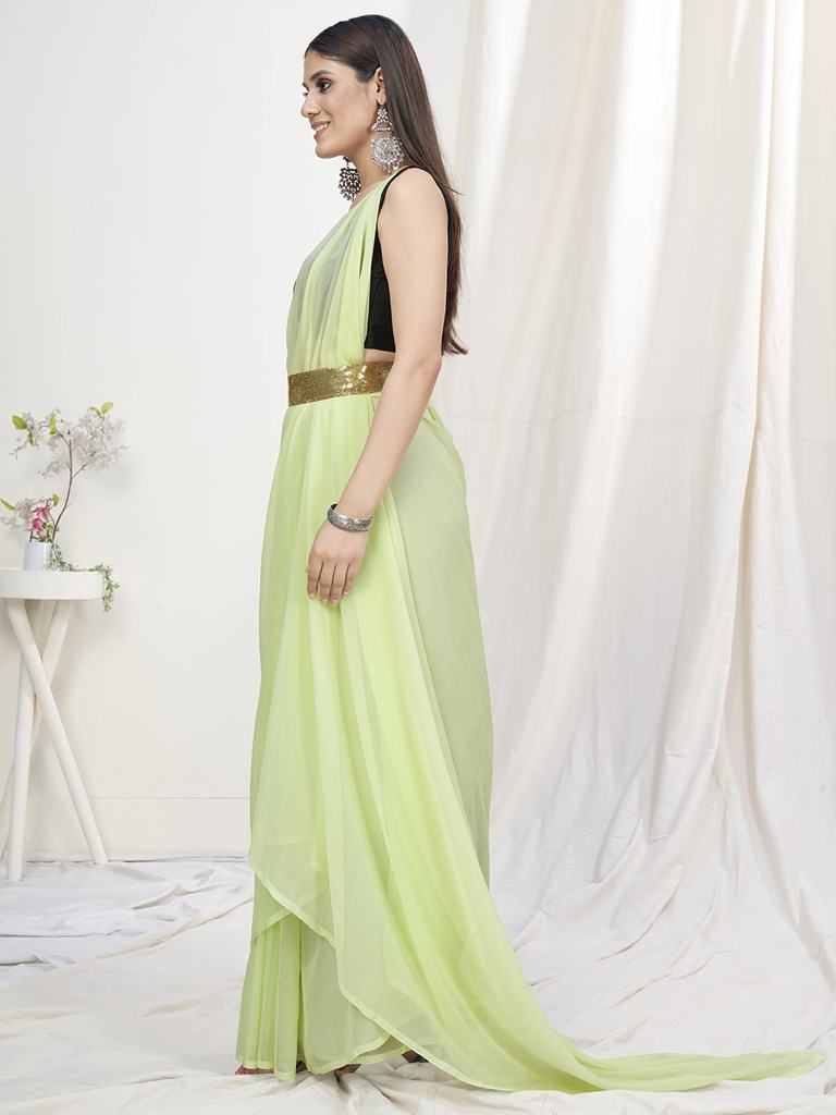 Light Fern Green Pre-Stitched Blended Silk Saree