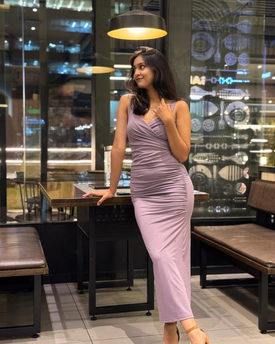 Lilac V-Neck Fishtail Midi Dress