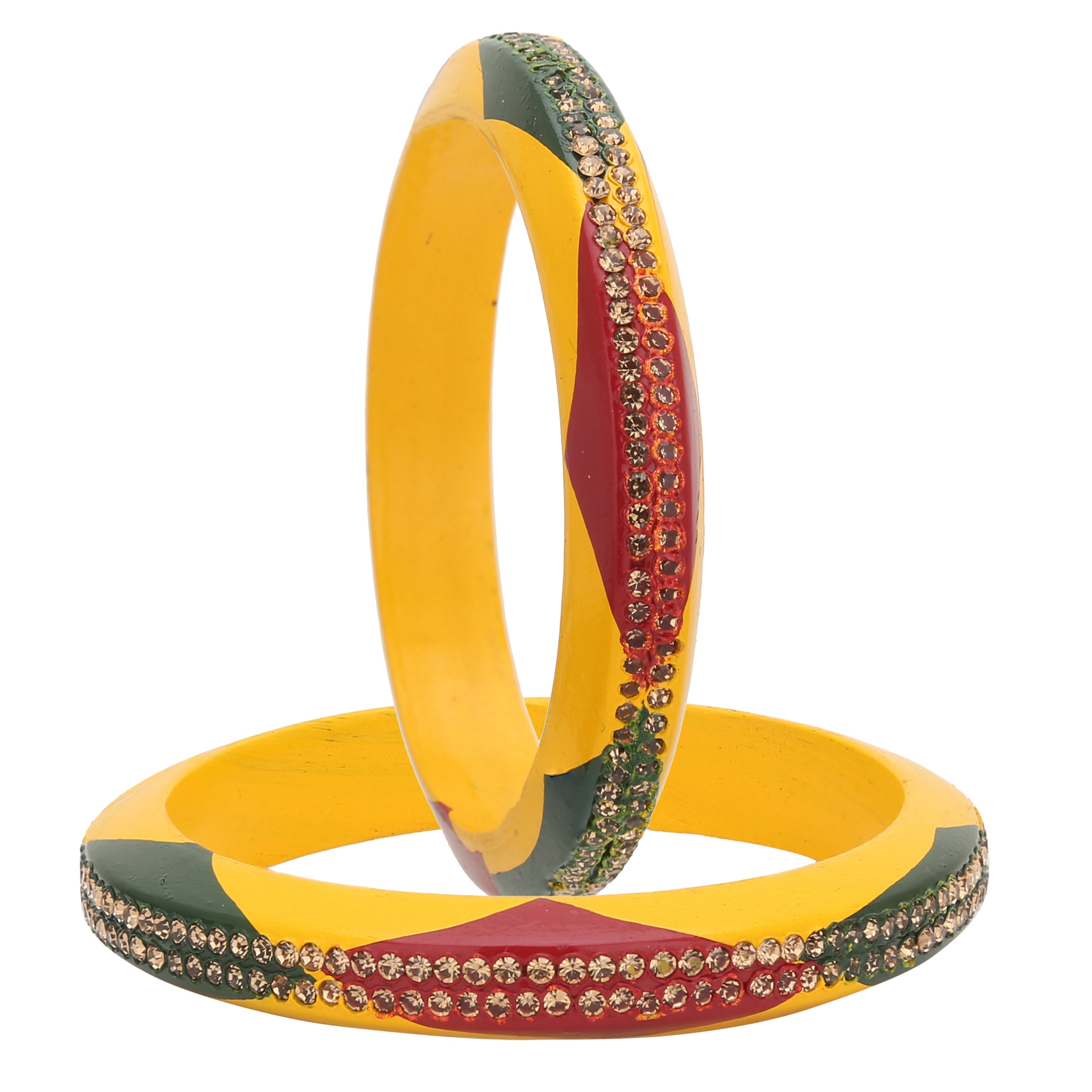 Sukriti Beautiful Rajasthani Red-Green-Yellow Lac Kangan Bangles for Women – Set of 2