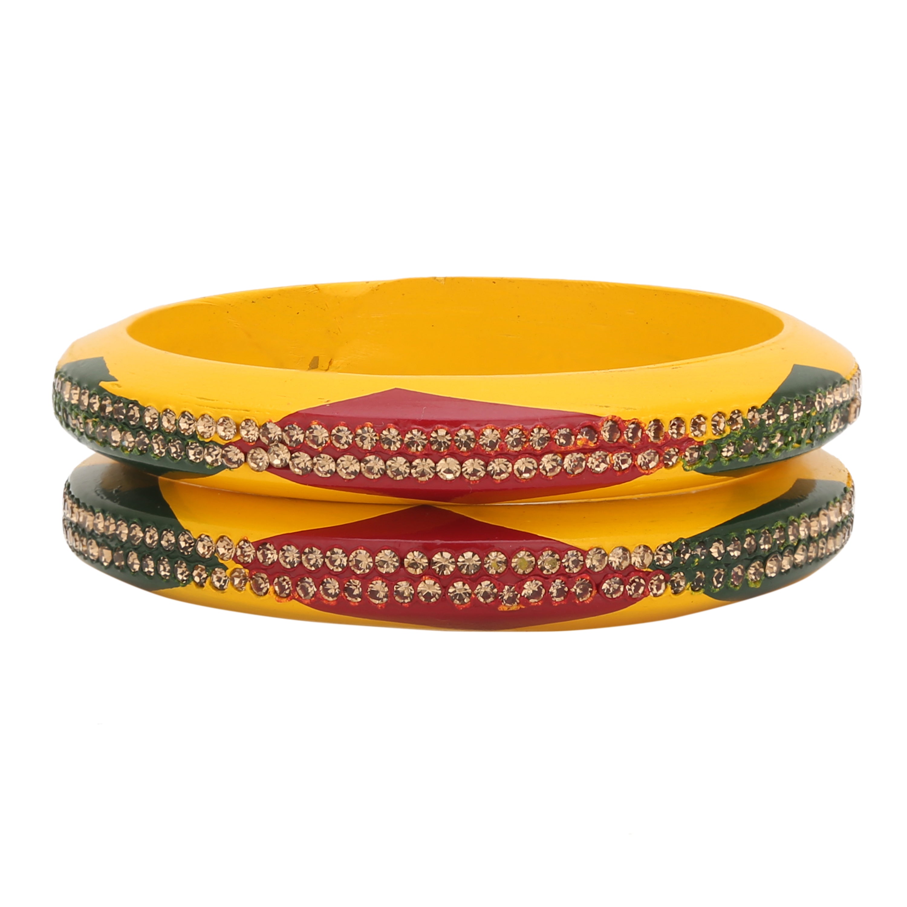 Sukriti Beautiful Rajasthani Red-Green-Yellow Lac Kangan Bangles for Women – Set of 2
