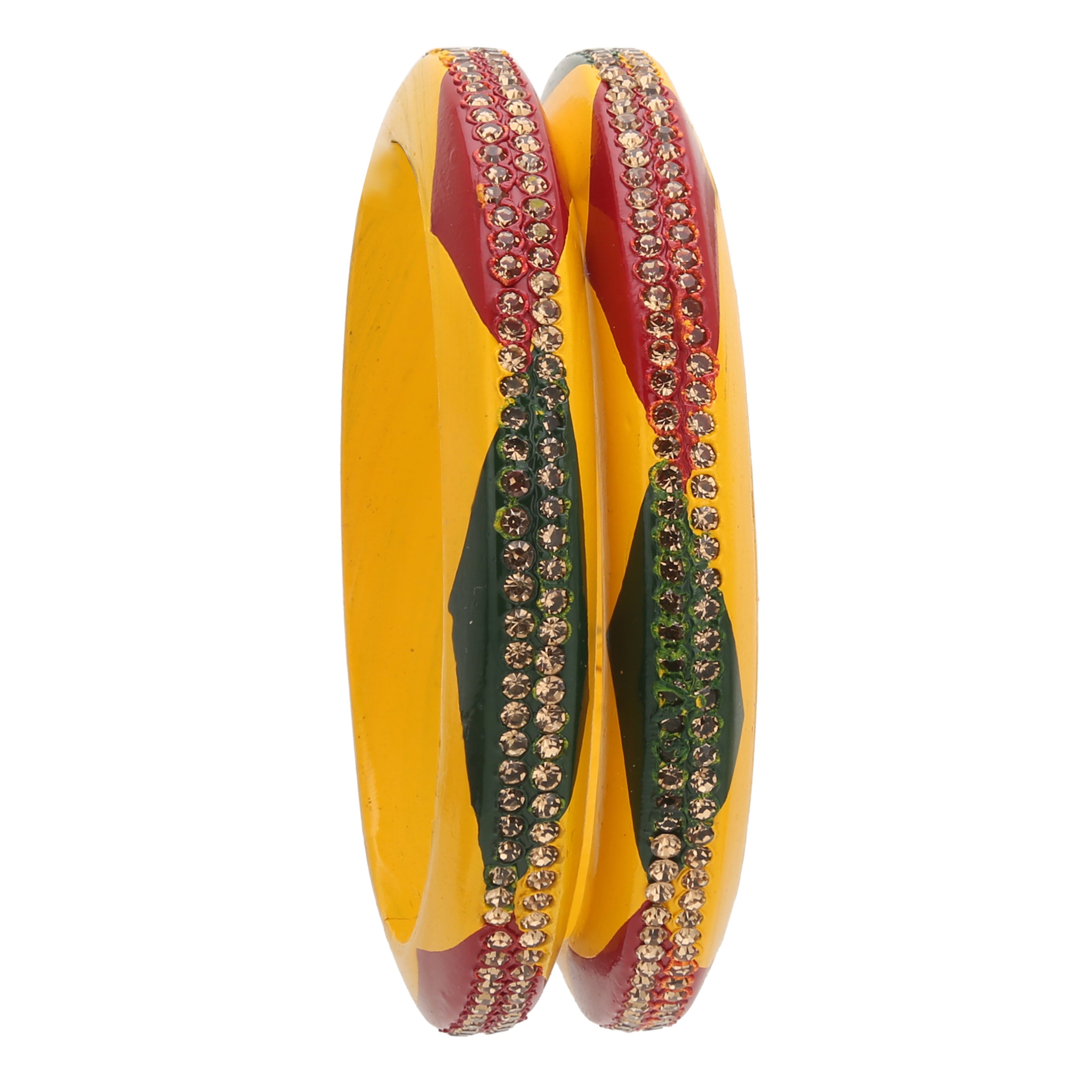 Sukriti Beautiful Rajasthani Red-Green-Yellow Lac Kangan Bangles for Women – Set of 2