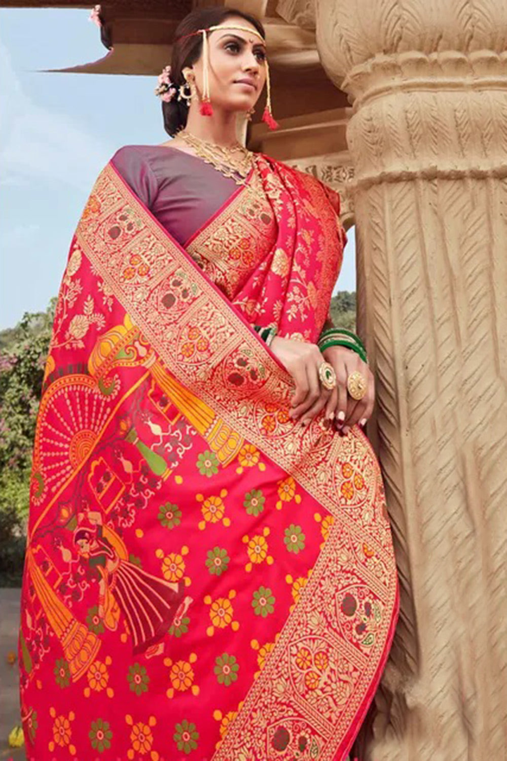 Rani Pink Banarasi Silk Saree With Zari Weaving Work