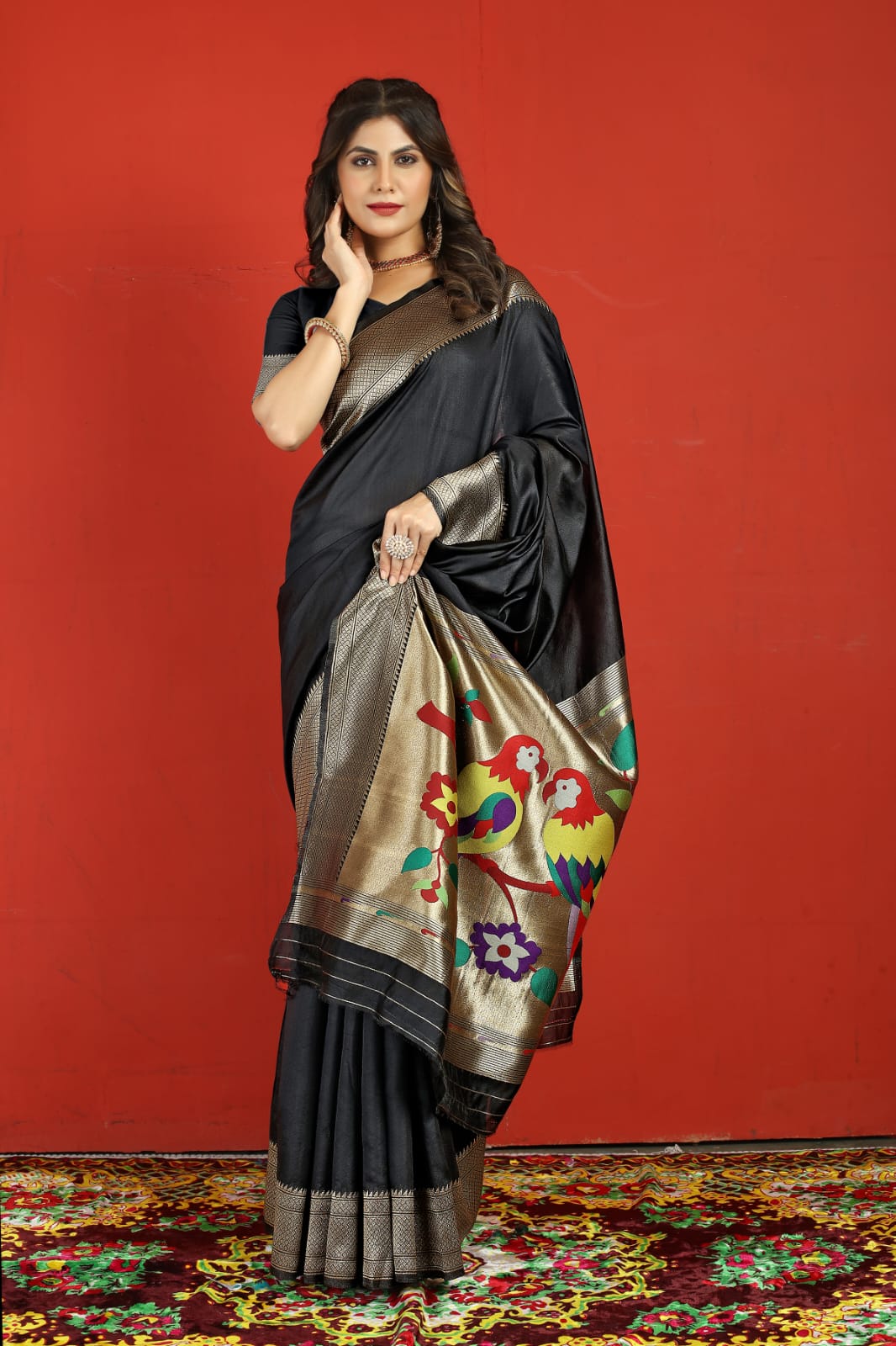 Felicitous Black Paithani Silk Saree With Marvellous Blouse Piece