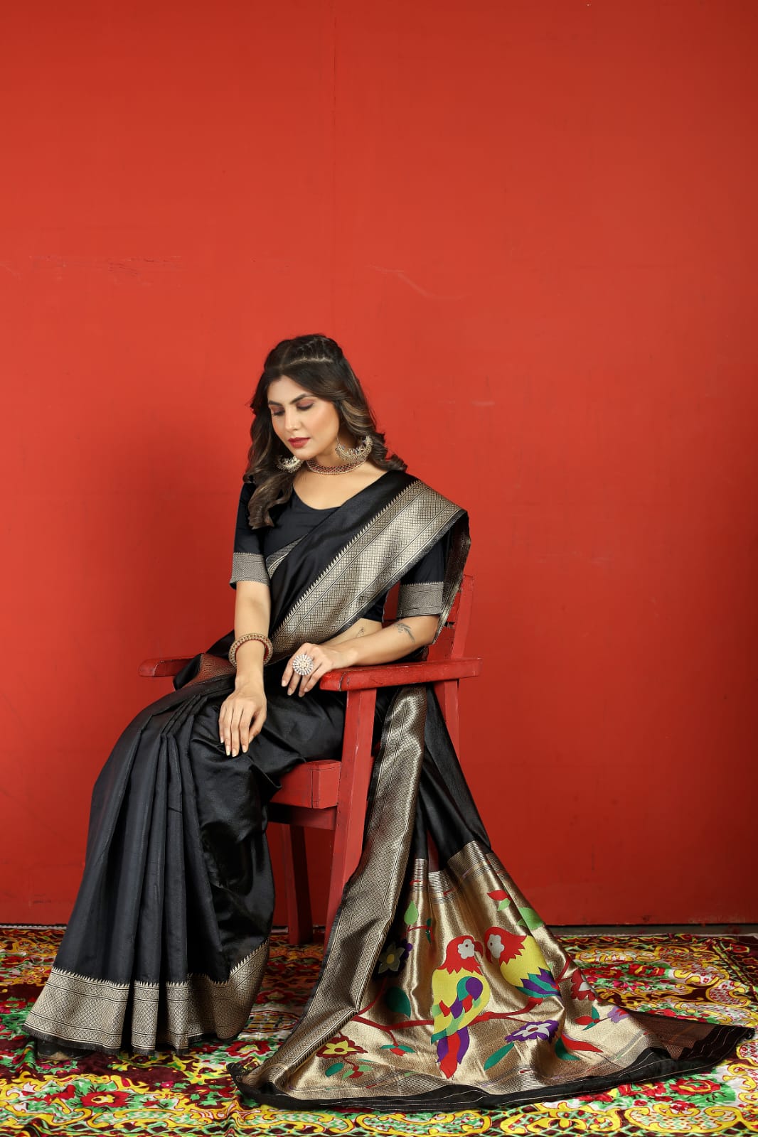 Felicitous Black Paithani Silk Saree With Marvellous Blouse Piece