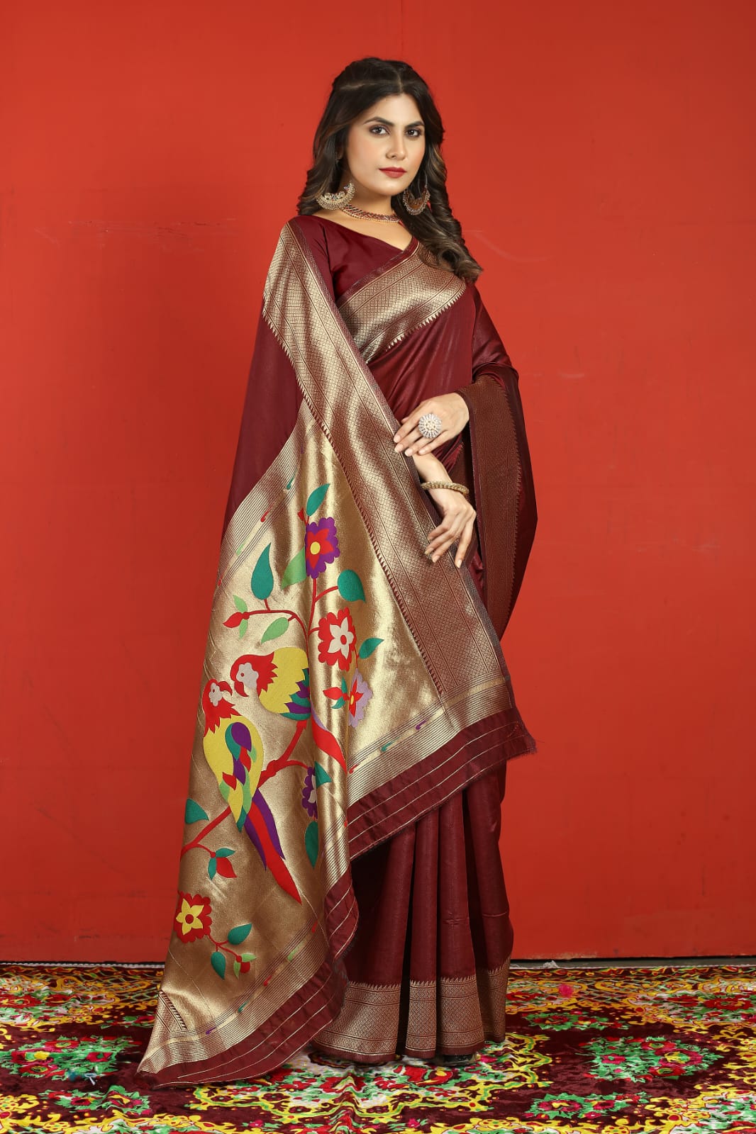 Transcendent Maroon Paithani Silk Saree With Stylish Blouse Piece