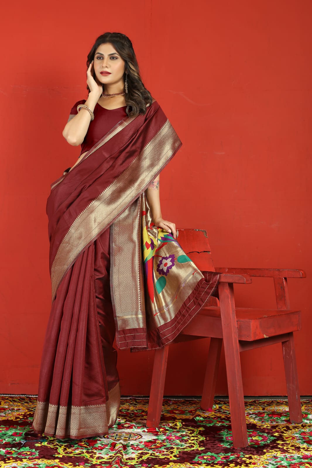 Transcendent Maroon Paithani Silk Saree With Stylish Blouse Piece