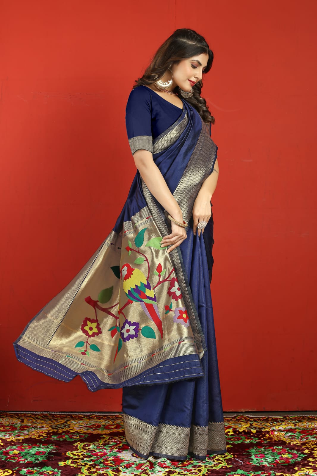 Prodigal Navy Blue Paithani Silk Saree With Surpassing Blouse Piece