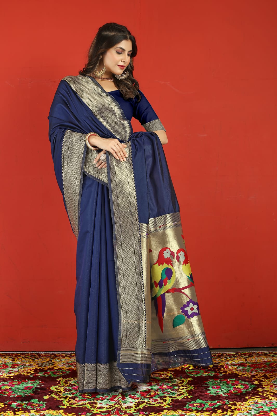 Prodigal Navy Blue Paithani Silk Saree With Surpassing Blouse Piece