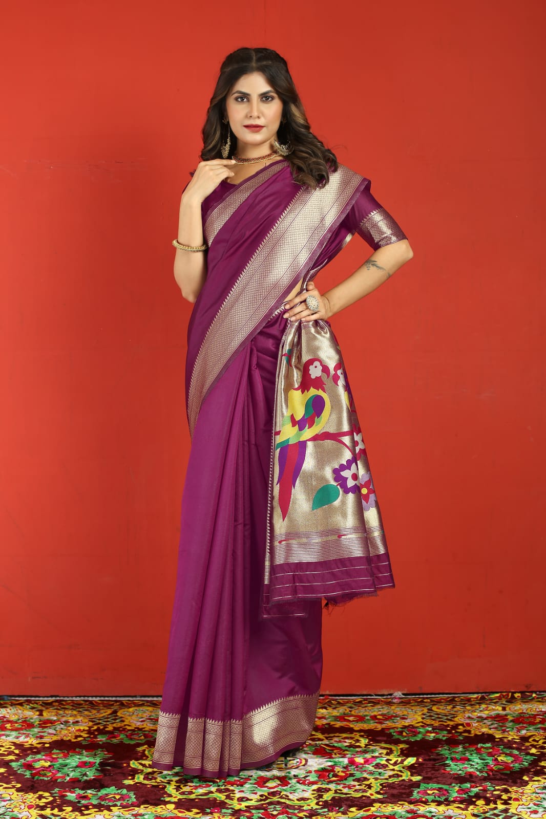Proficient Purple Paithani Silk Saree With Flameboyant Blouse Piece