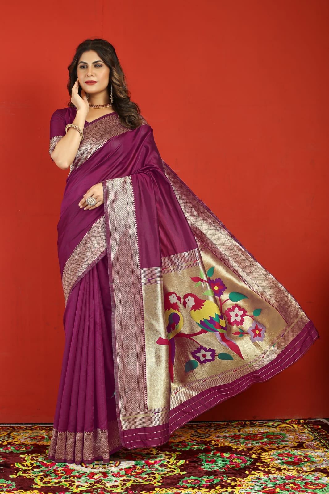 Proficient Purple Paithani Silk Saree With Flameboyant Blouse Piece