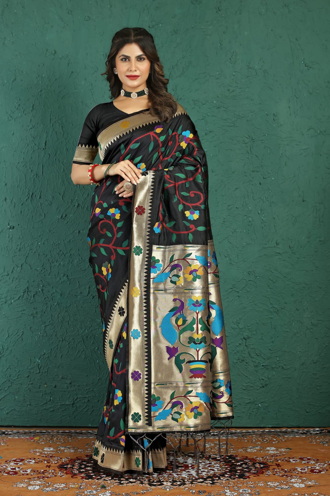 Propinquity Black Paithani Silk Saree With Demesne Blouse Piece