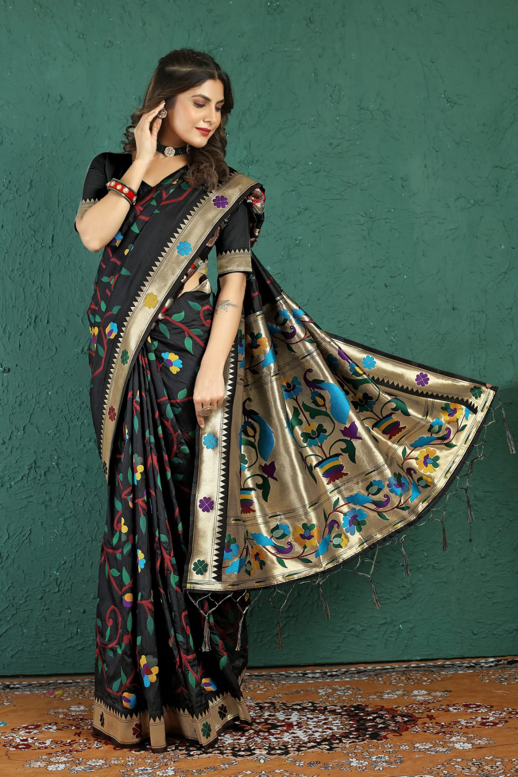 Propinquity Black Paithani Silk Saree With Demesne Blouse Piece
