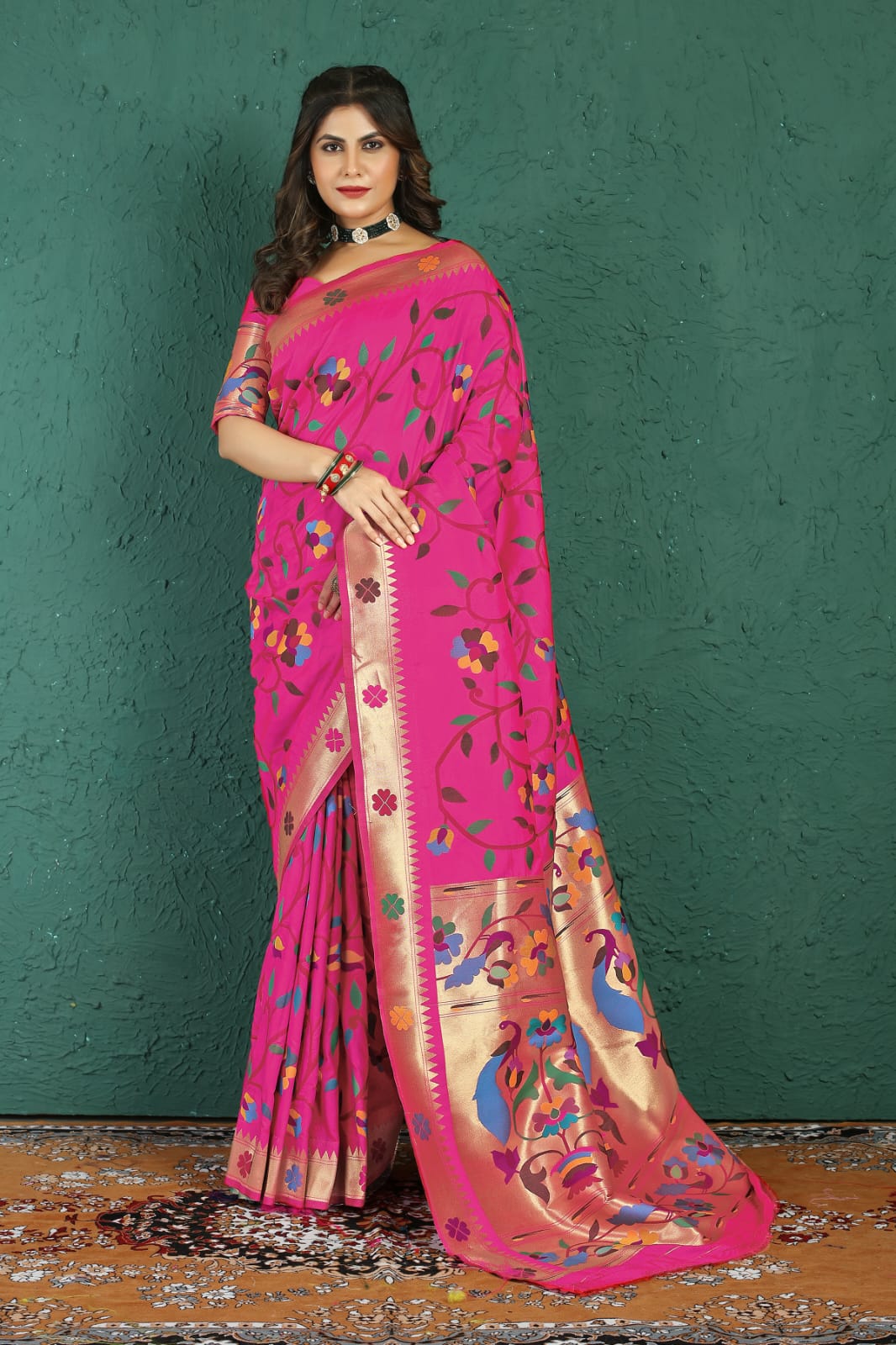 Ratatouille Dark Pink Paithani Silk Saree With Devastating Blouse Piece
