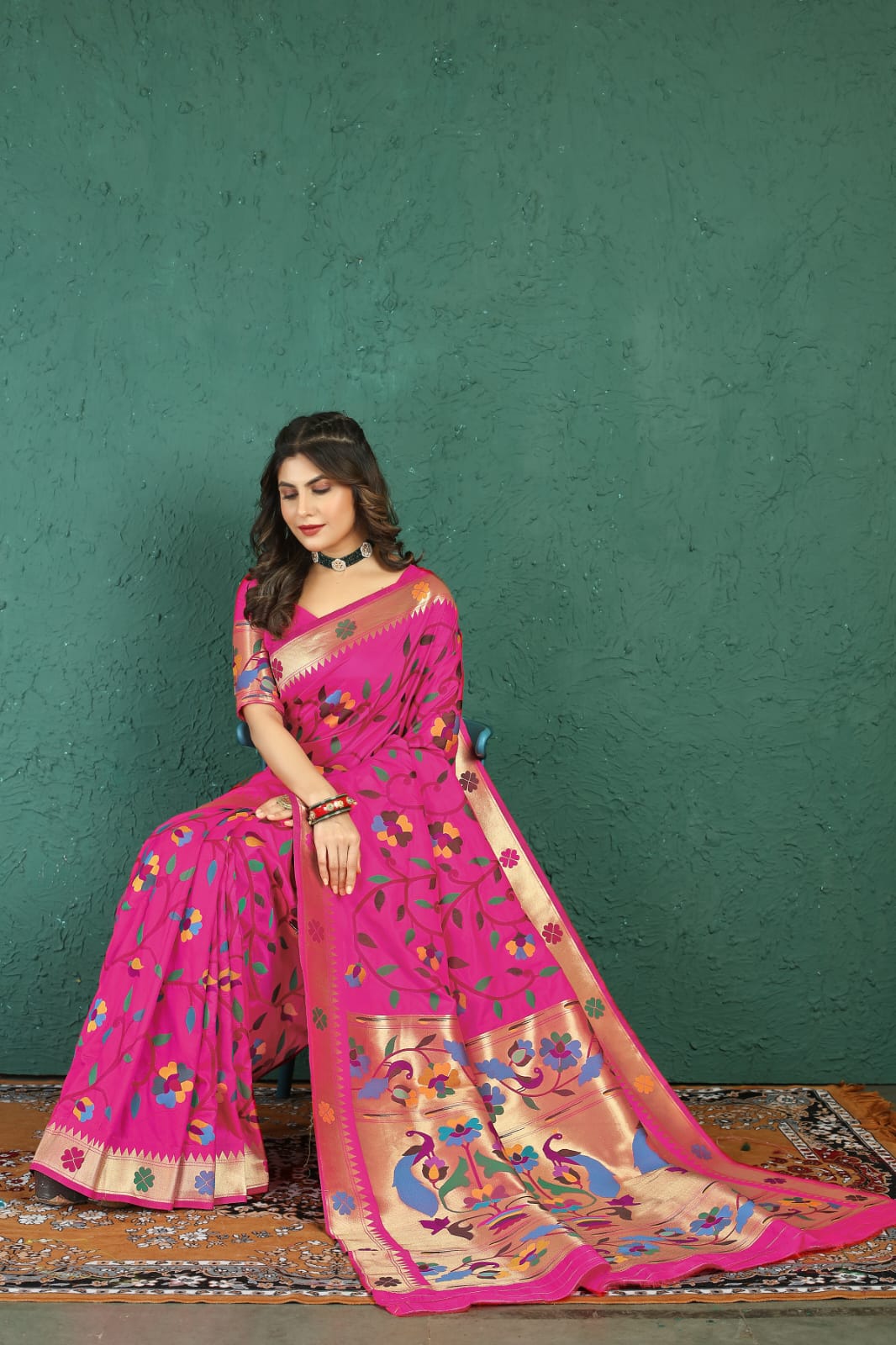 Ratatouille Dark Pink Paithani Silk Saree With Devastating Blouse Piece
